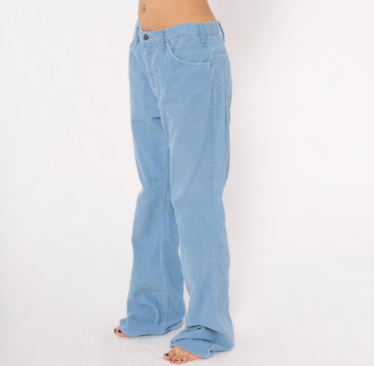 80s Sky Blue Corduroy Flare Pants Bell Bottom Powder Blue Trousers 34x34