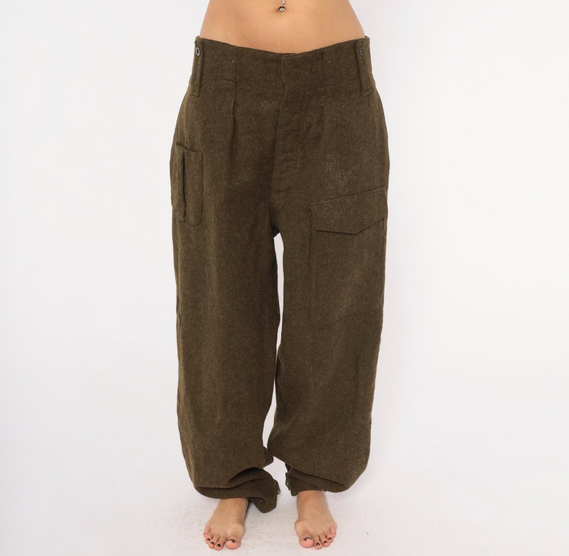1950s Motecht Wool Military Trousers Olive High Rise Cargo Pants 34x31
