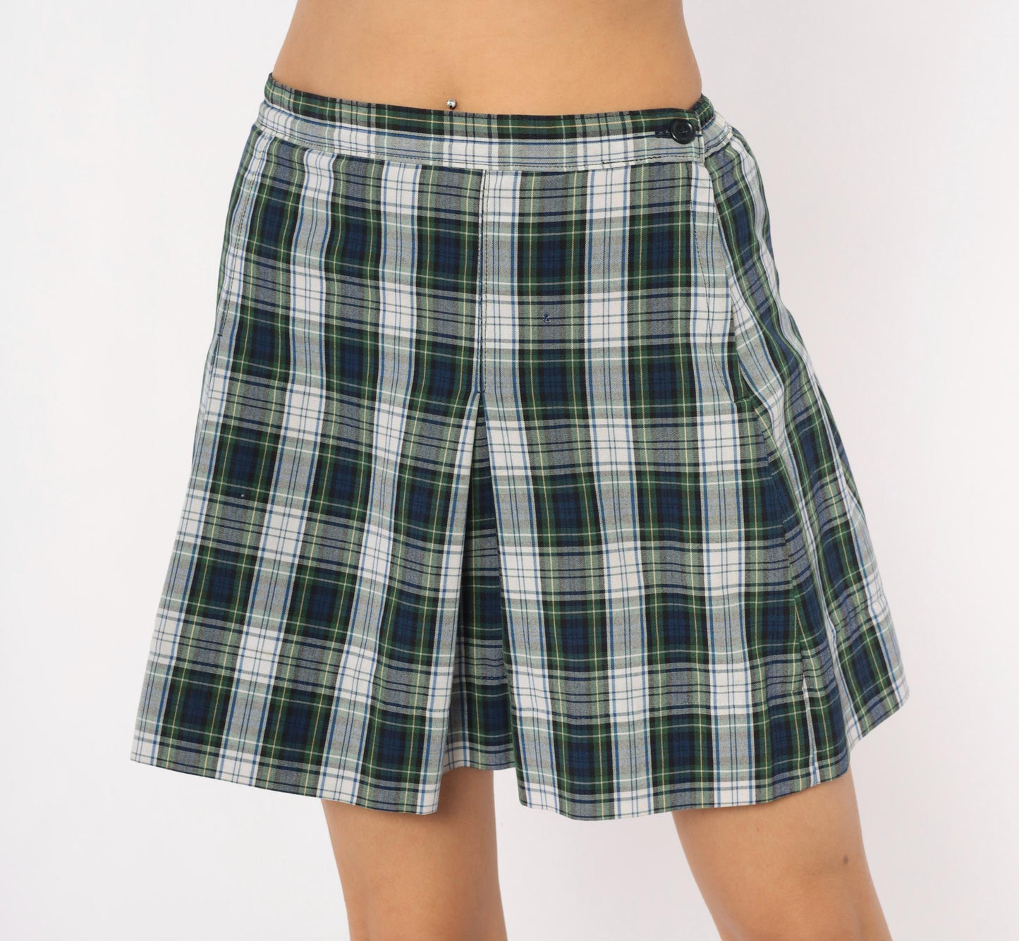 80s Donalds Navy Green Plaid Pleated Skort Tartan Mini Small S