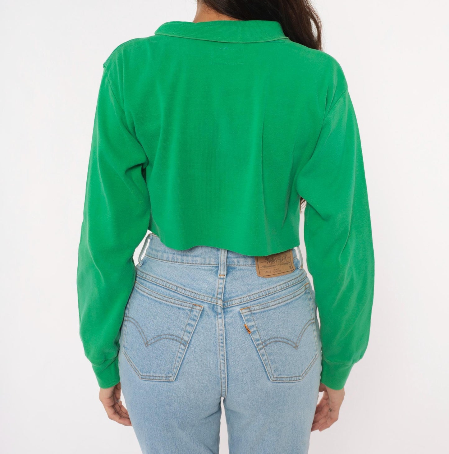 70s Flight Deck Crew Cropped Sweatshirt Kelly Green Cotton Pullover Medium
