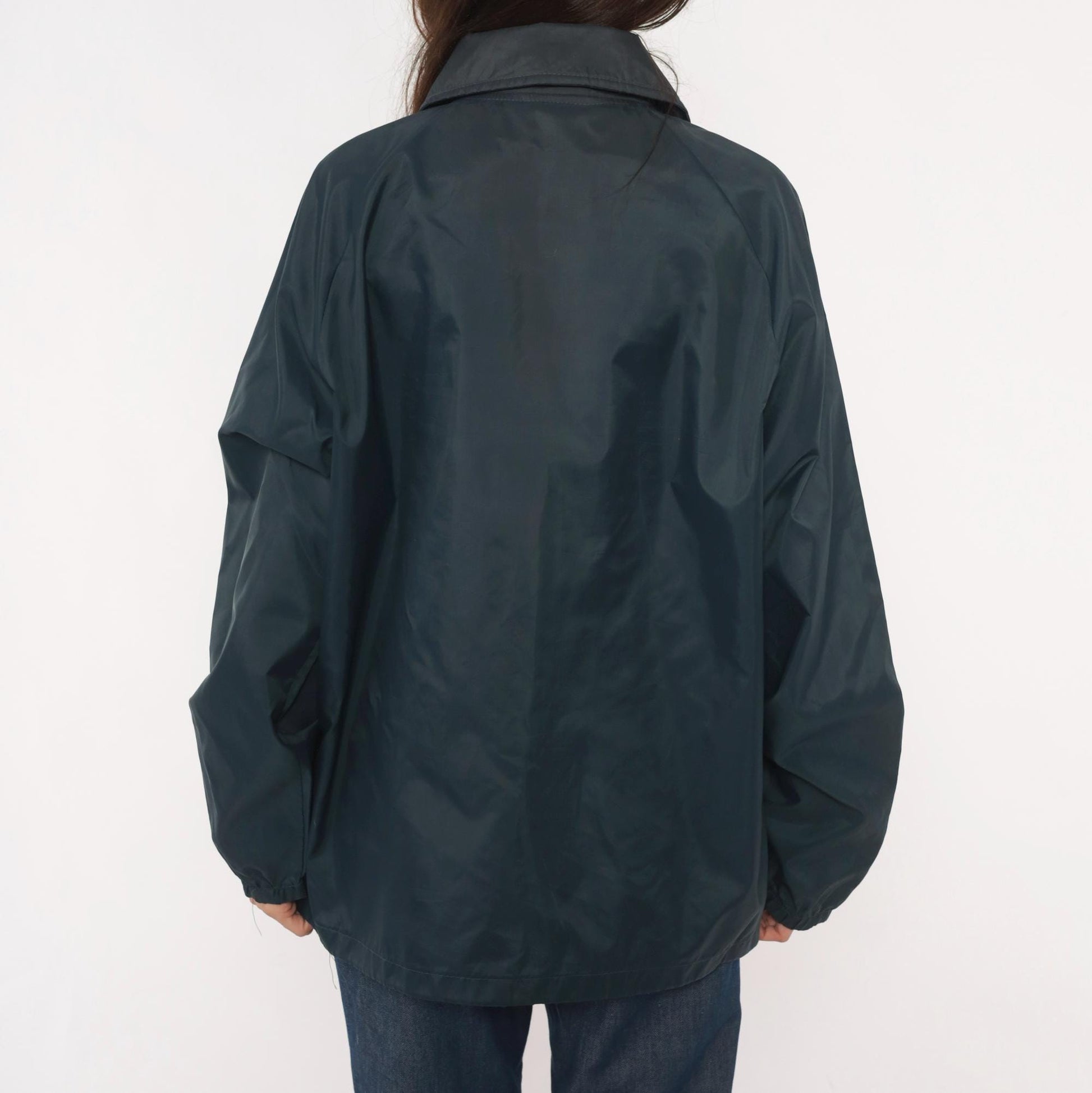 80s David Peyser Navy Coach Jacket Snap Front Windbreaker Nylon Large