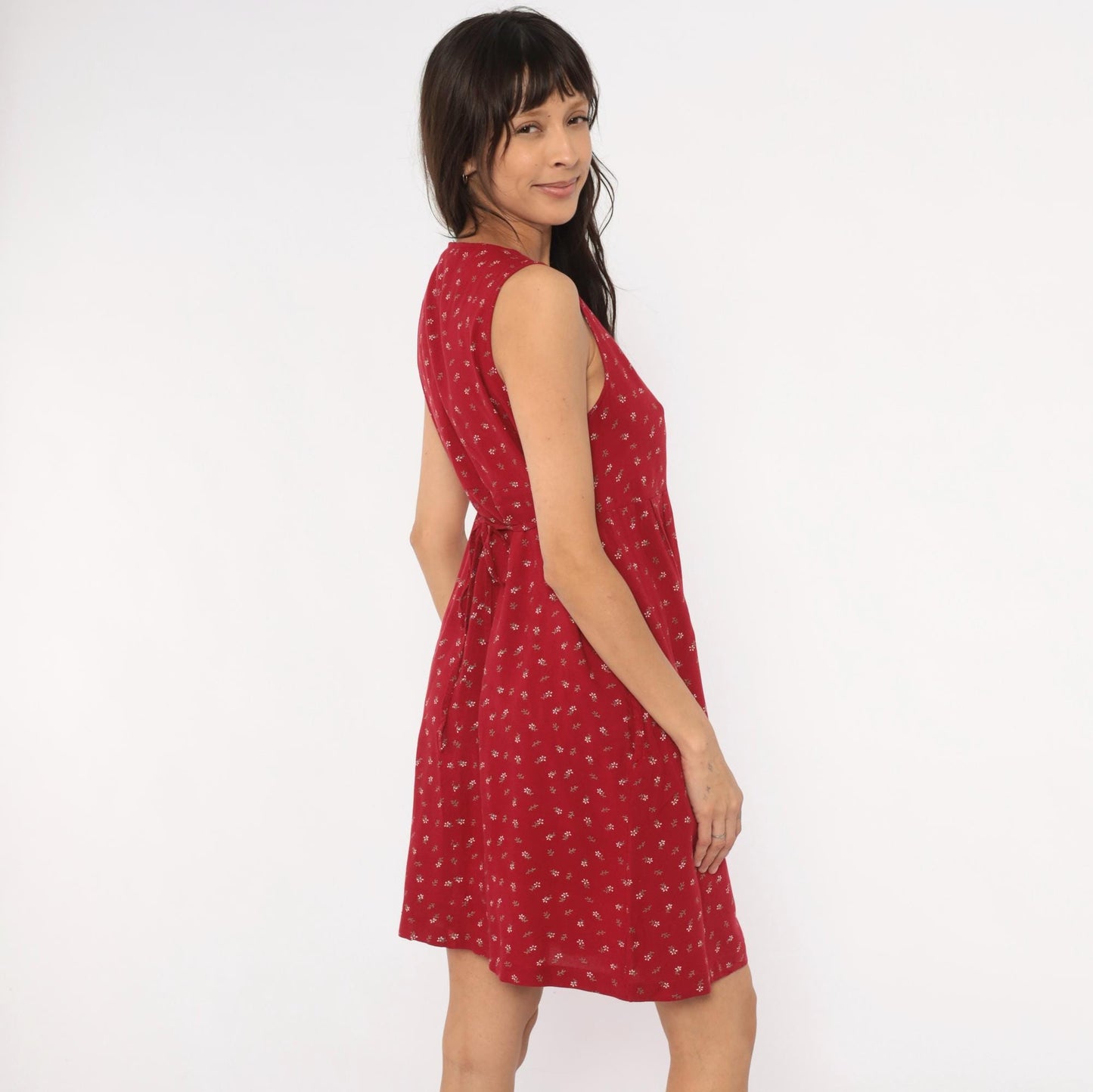 90s Motherhood Ditsy Floral Sundress Red Sleeveless Babydoll Medium M