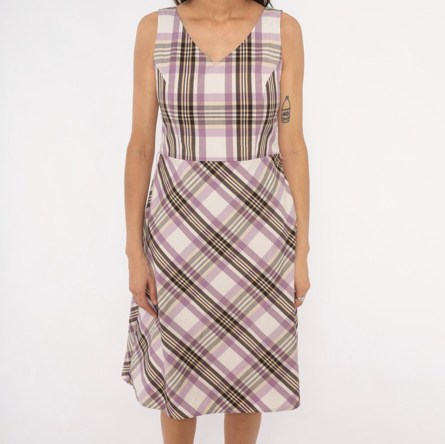90s Kari Lavender Plaid Sundress V-Neck Mini Check Small