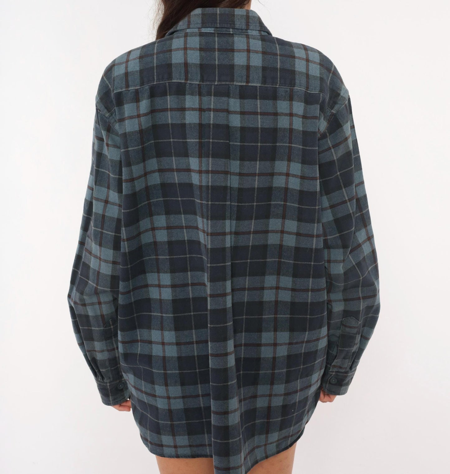 L.L.Bean 2000s Plaid Flannel Shirt Navy Burgundy Cotton Large