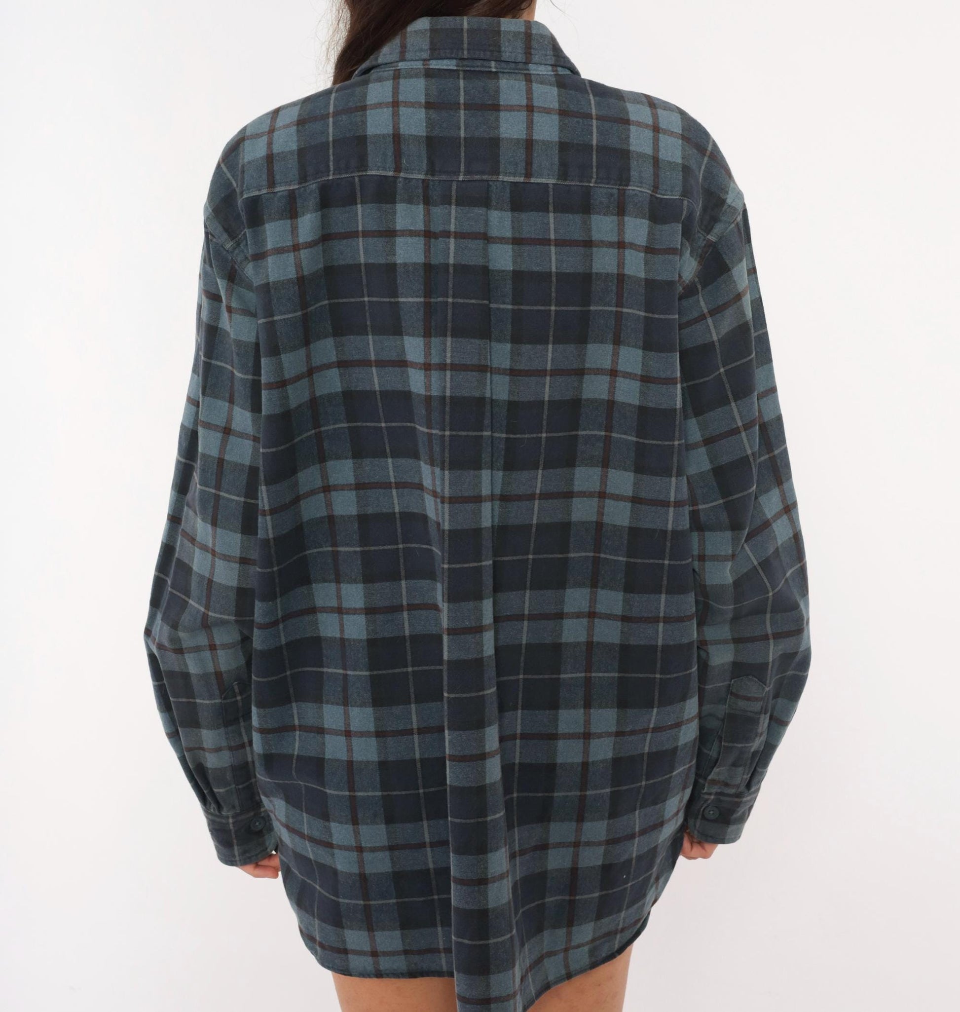 L.L.Bean 2000s Plaid Flannel Shirt Navy Burgundy Cotton Large
