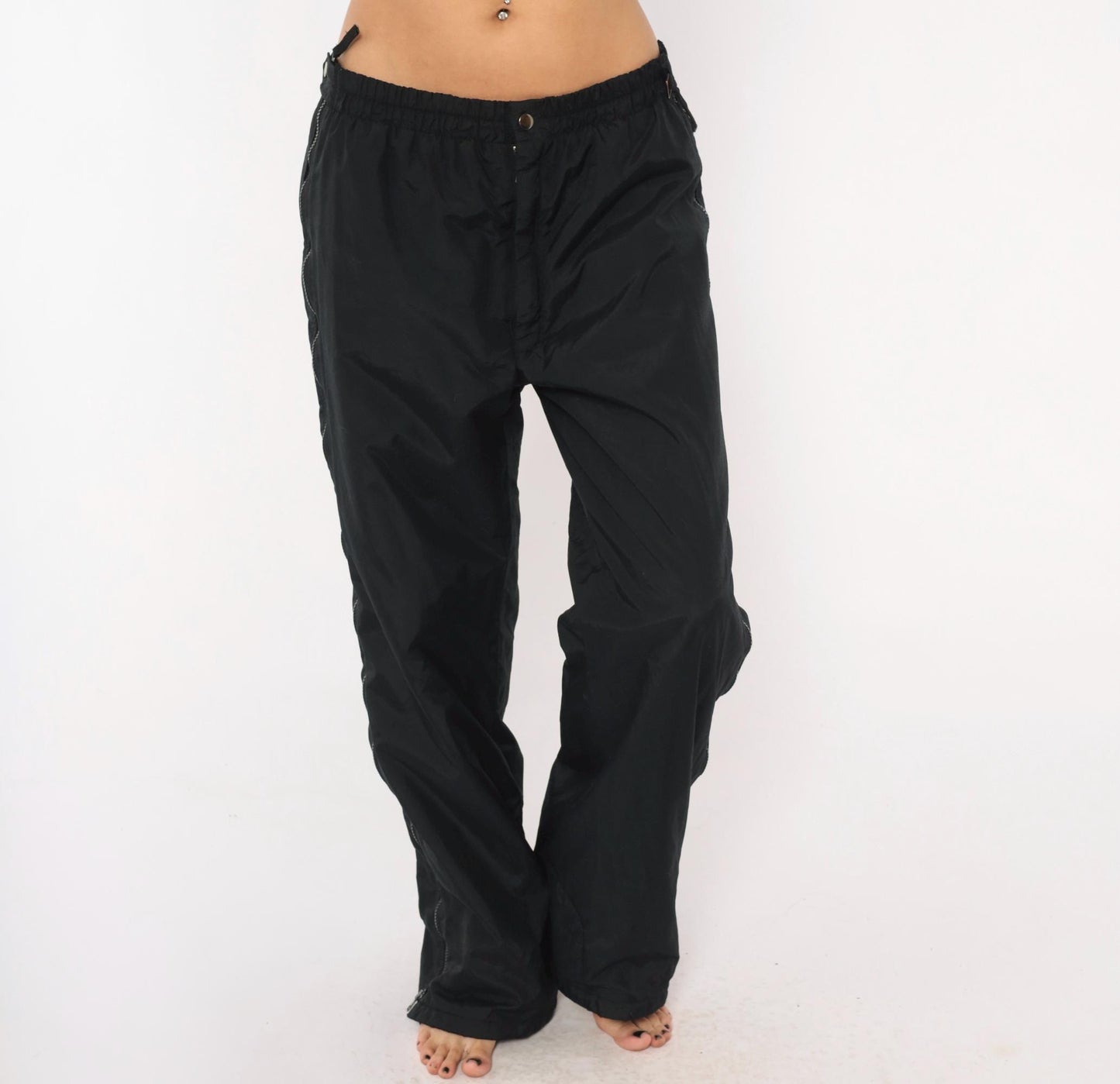 Obermeyer 2000s Black Ski Pants Full Side Zip Shell Nylon Large L