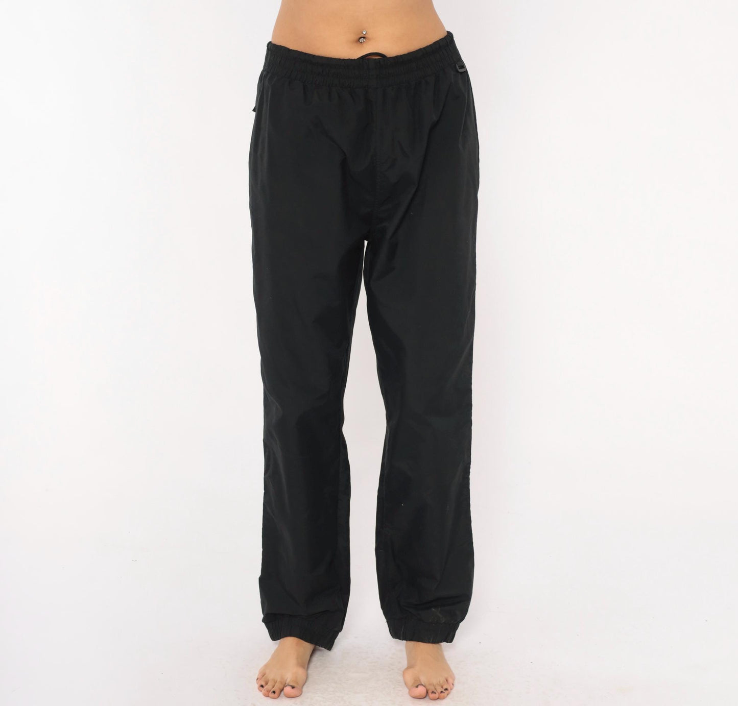 90s Sportina Black Nylon Track Pants Tapered Joggers Medium M
