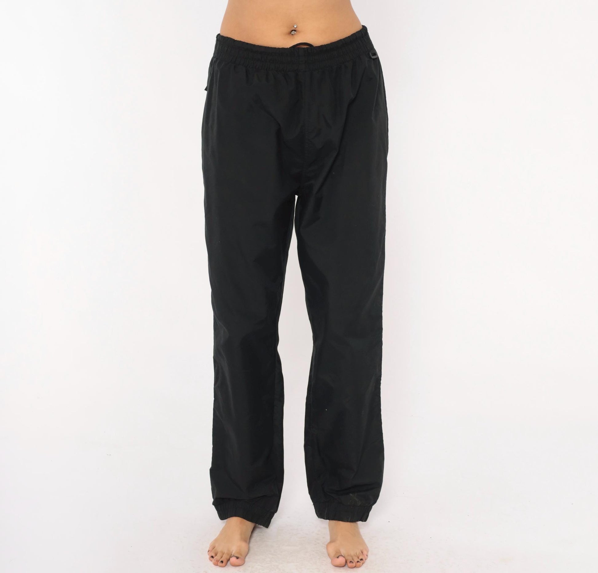 90s Sportina Black Nylon Track Pants Tapered Joggers Medium M
