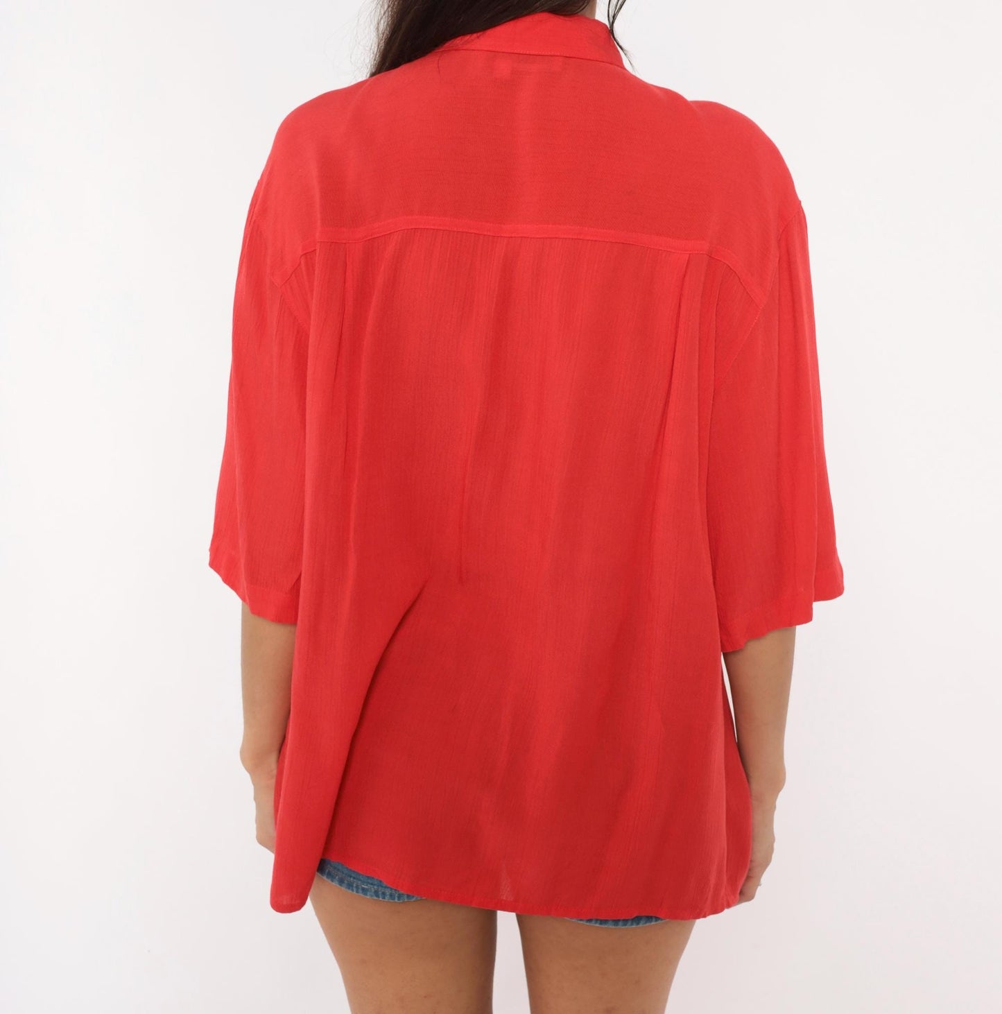 90s Sk&Company Red Cotton Camp Shirt Button Front Collared Large L
