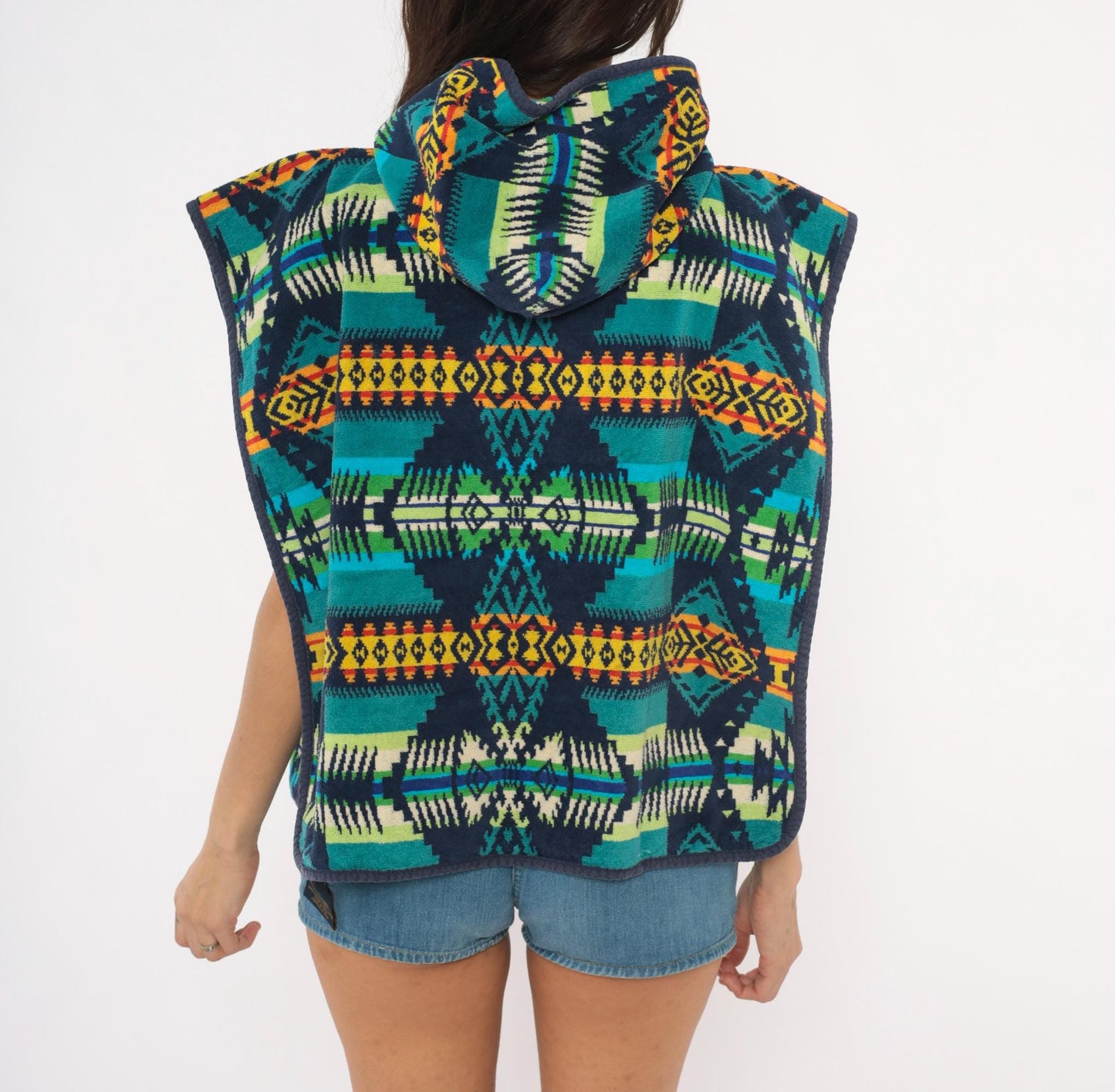 90s Pendleton Hooded Poncho Southwestern Geometric Print Cotton Small Medium
