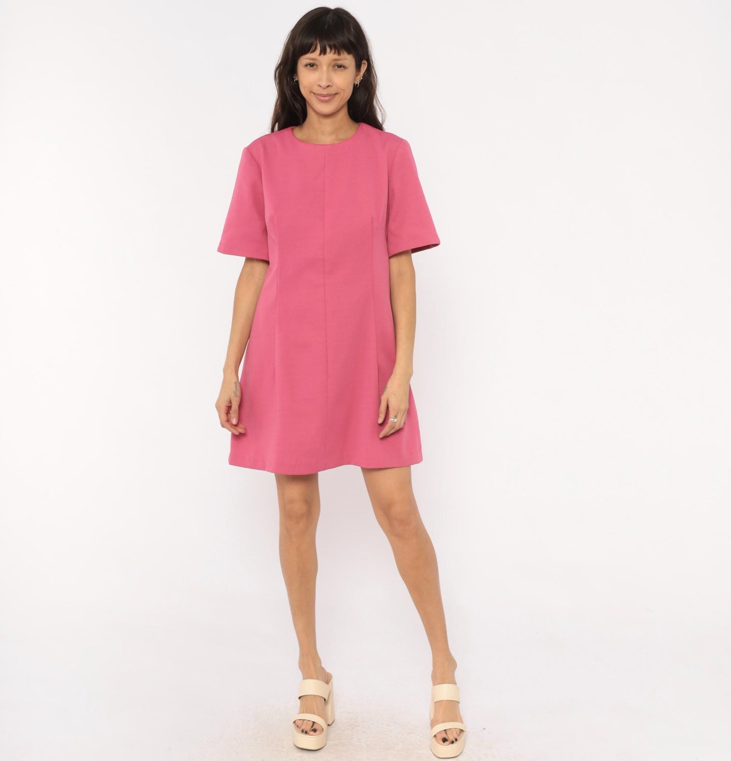 60s Pink Shift Dress A-Line Mini Scoop Neckline Short Sleeve Extra Large