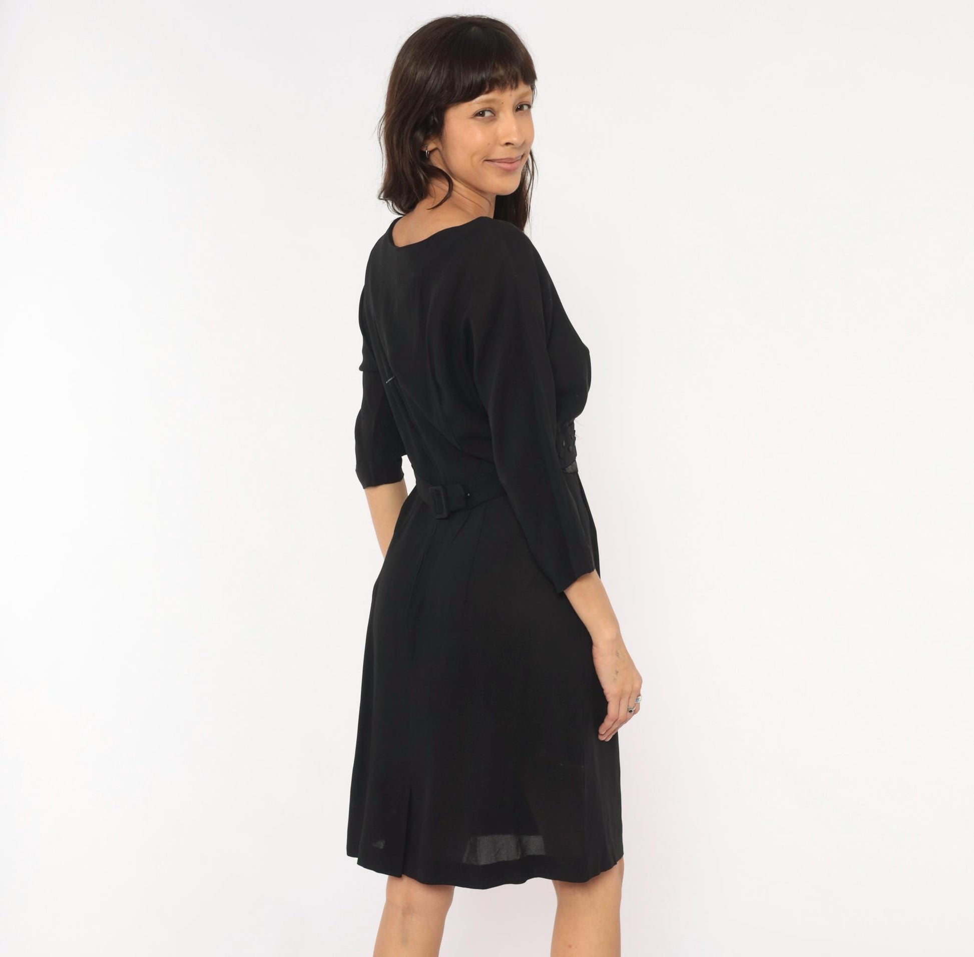 1950s Town Tempo Originals Black Cocktail Dress V-Neck Twist Front Medium M