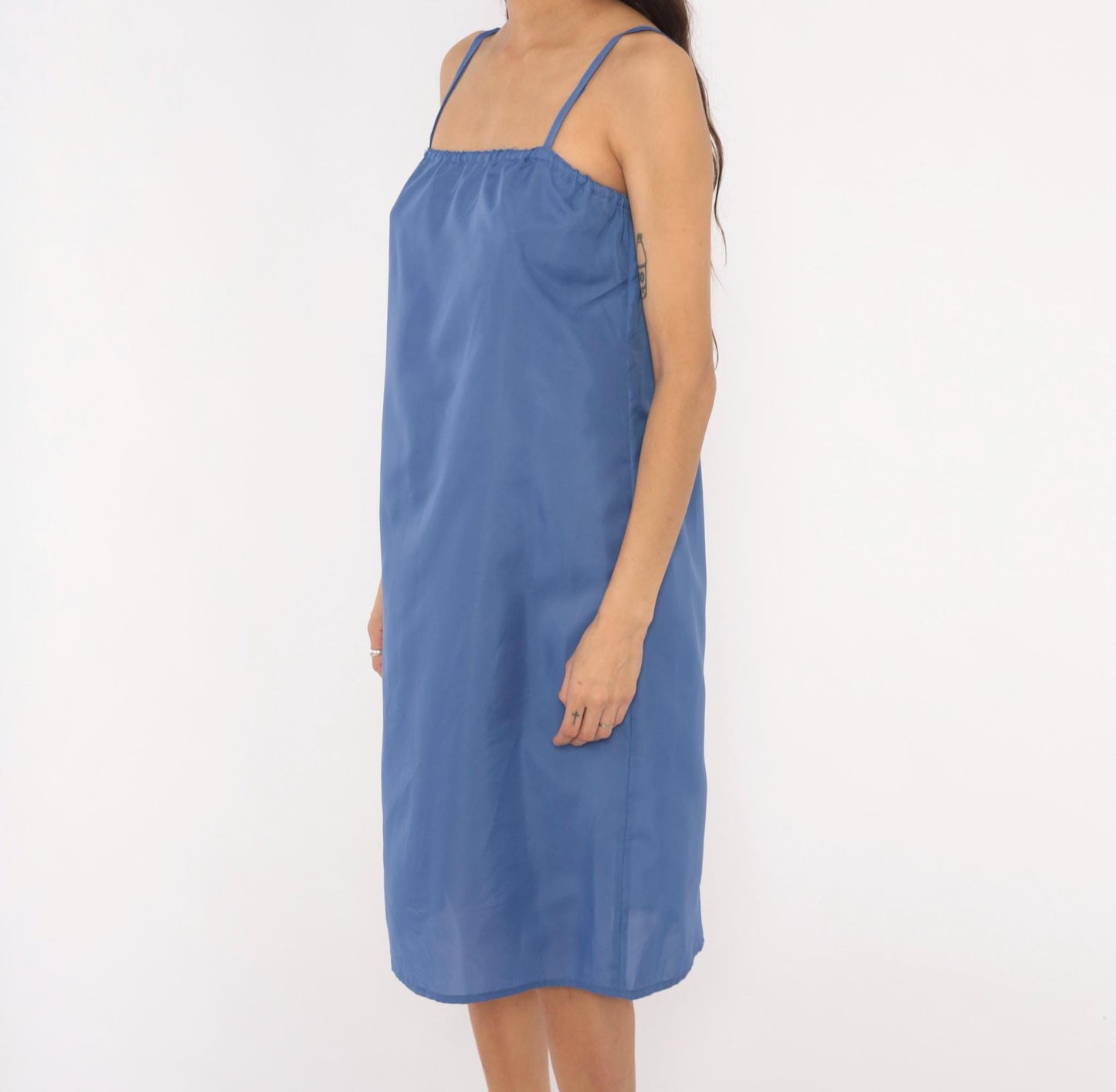 80s Periwinkle Blue Slip Dress Spaghetti Strap Knee-Length Cami Small