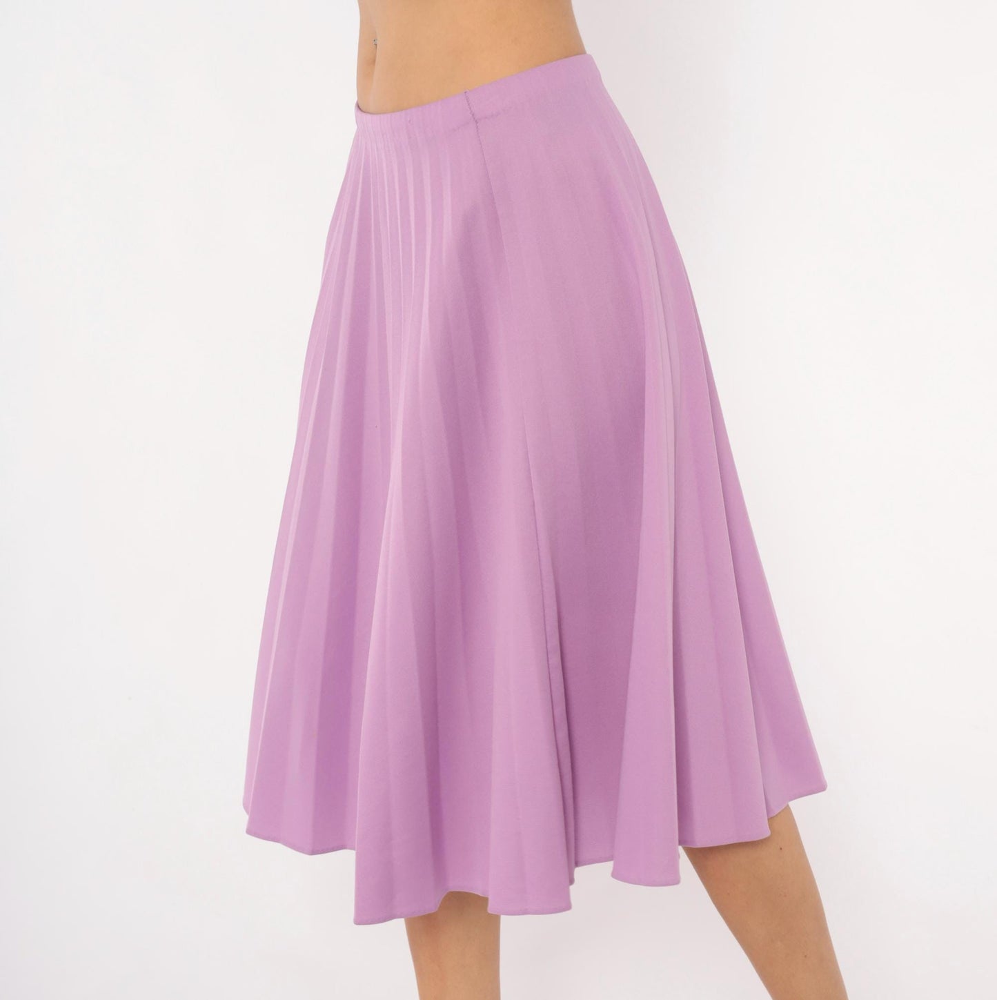 70s Lilac Pleated A-Line Skirt Purple Swing Elastic Waist Medium Large