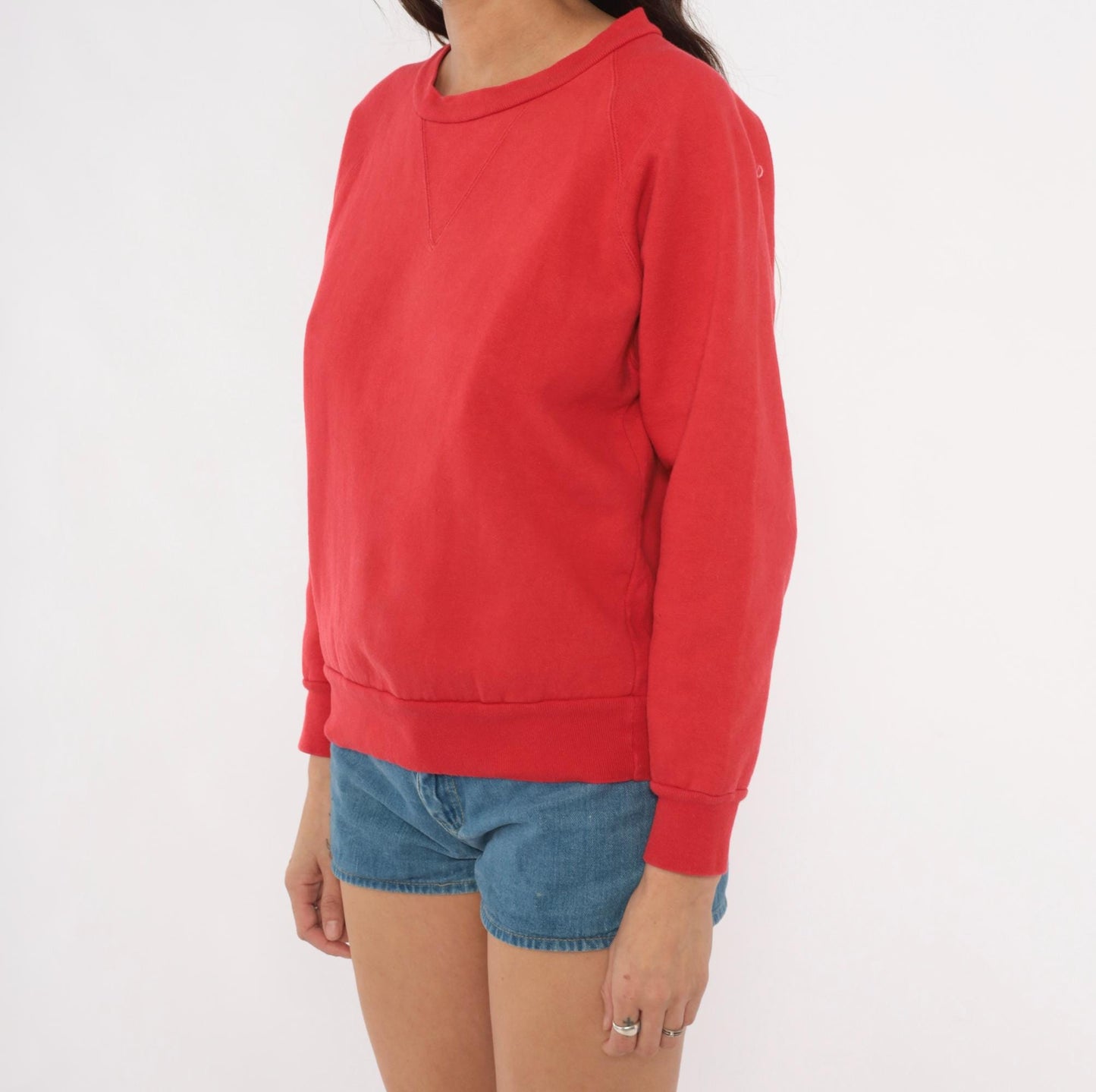 80s Firenze Red Crewneck Sweatshirt Raglan Sleeve Cotton Pullover Medium M