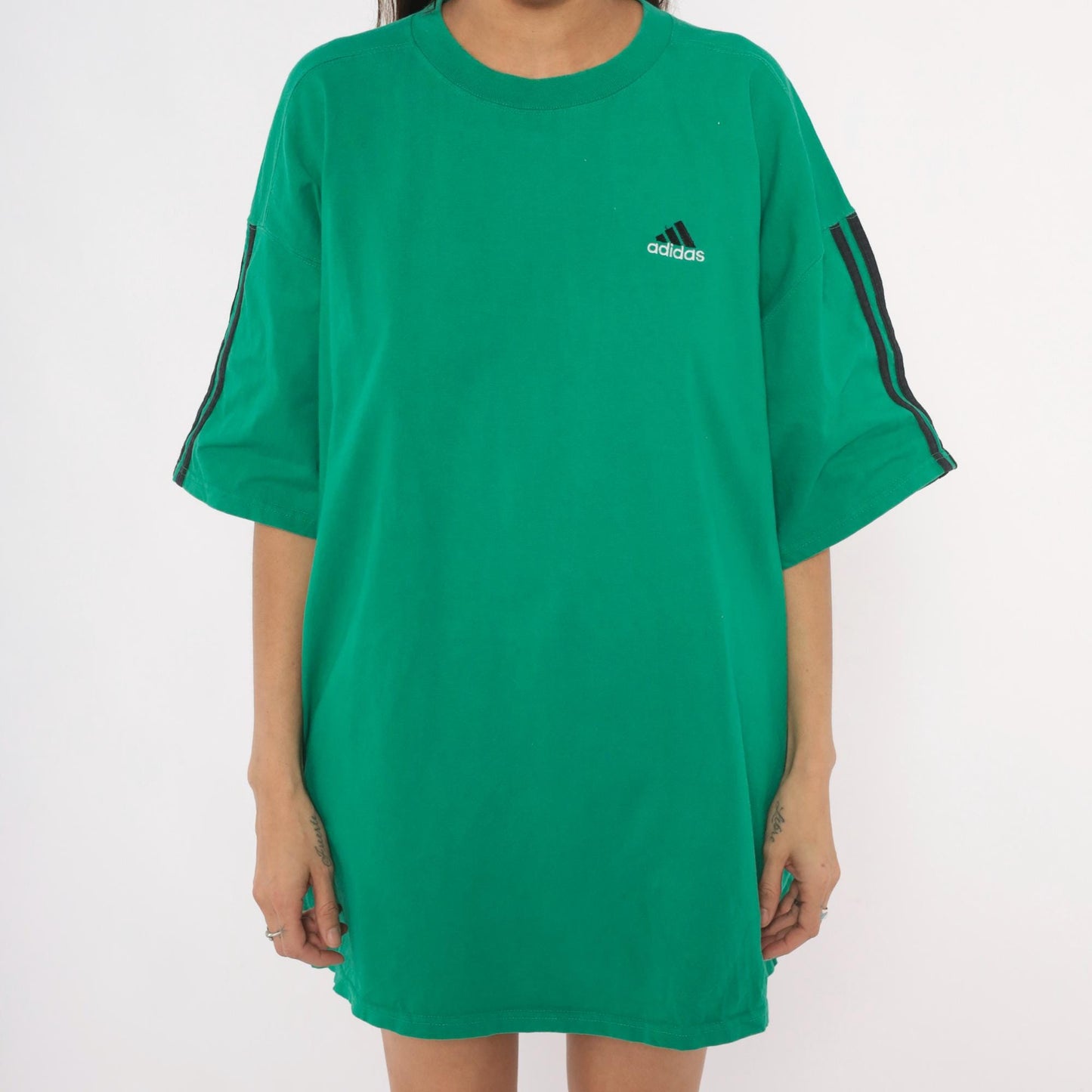 Adidas Three Stripe Embroidered Tee 2000s Green Cotton Extra Large XL