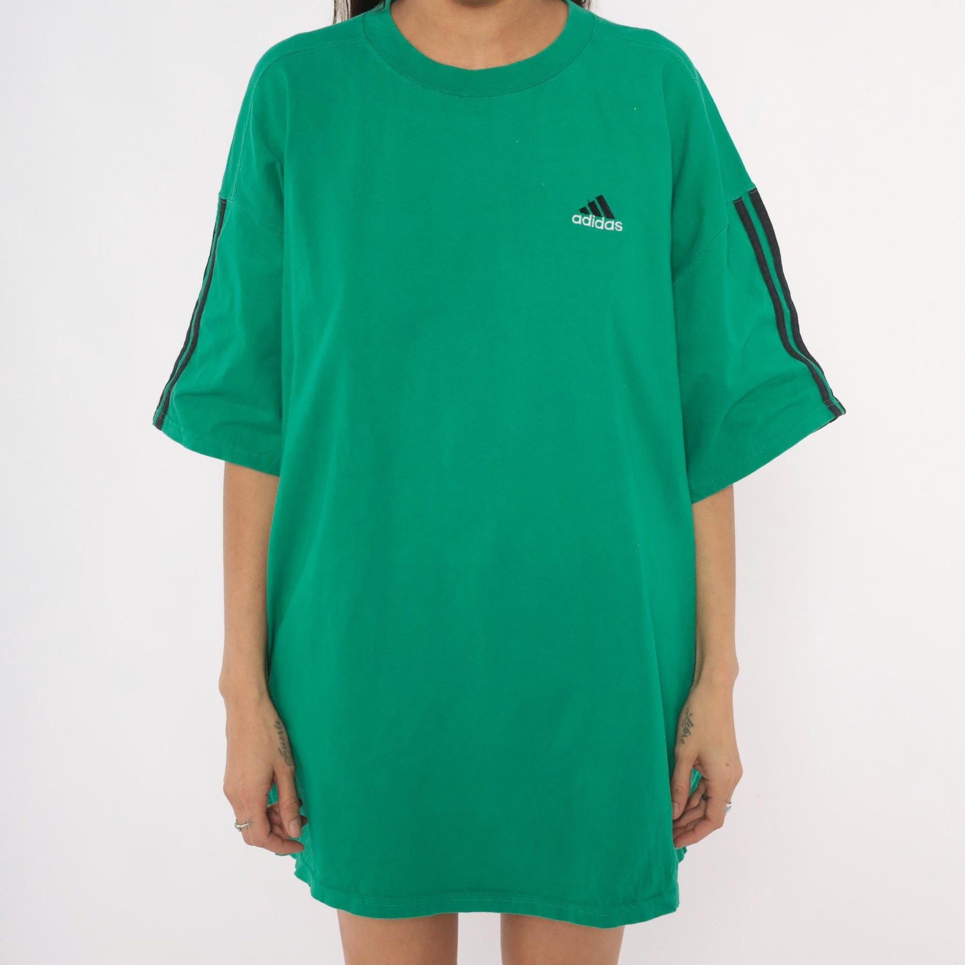 Adidas Three Stripe Embroidered Tee 2000s Green Cotton Extra Large XL
