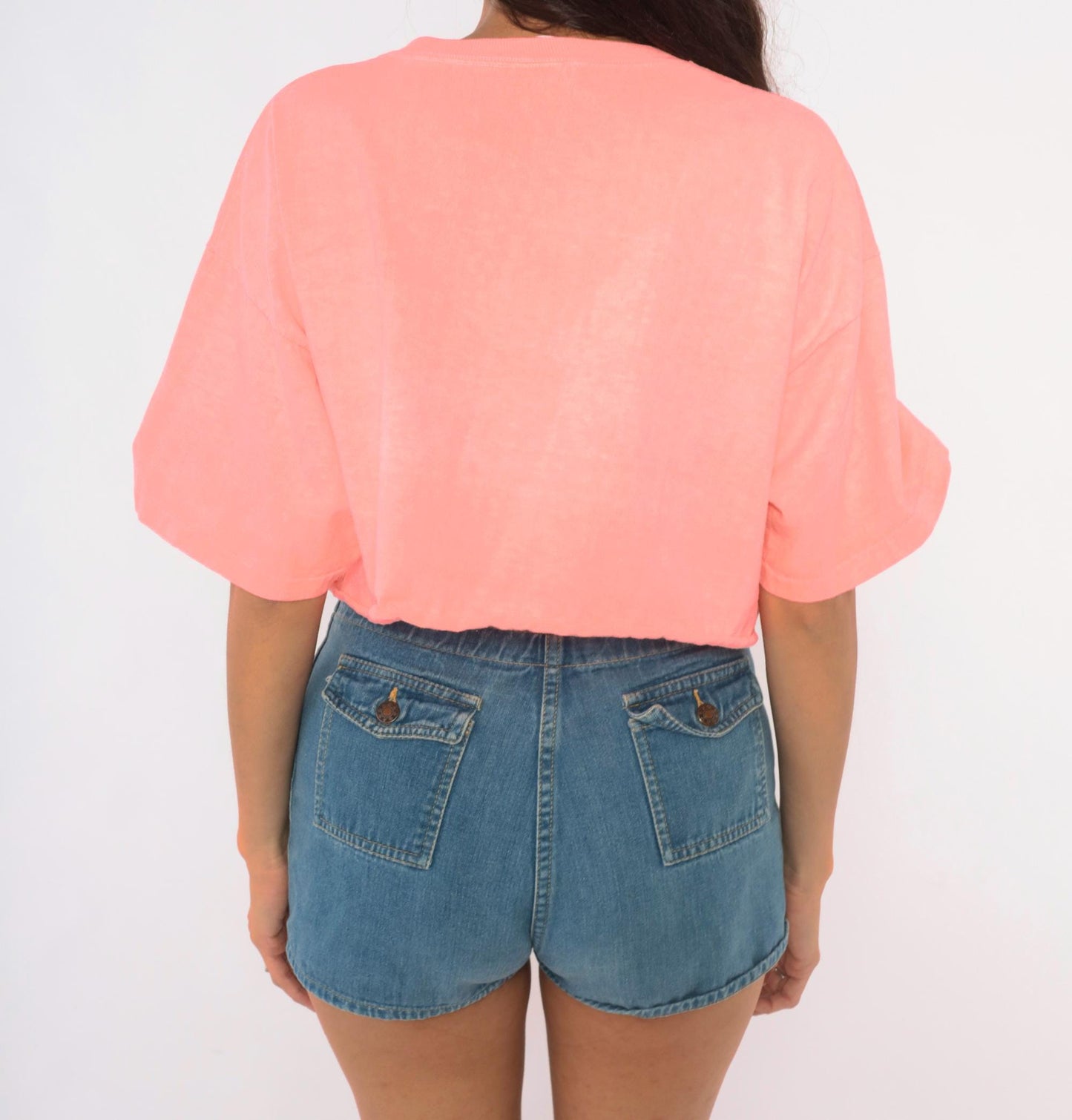 90s Ron Jon Surf Shop Neon Peach Crop Top Cotton Tee One Size