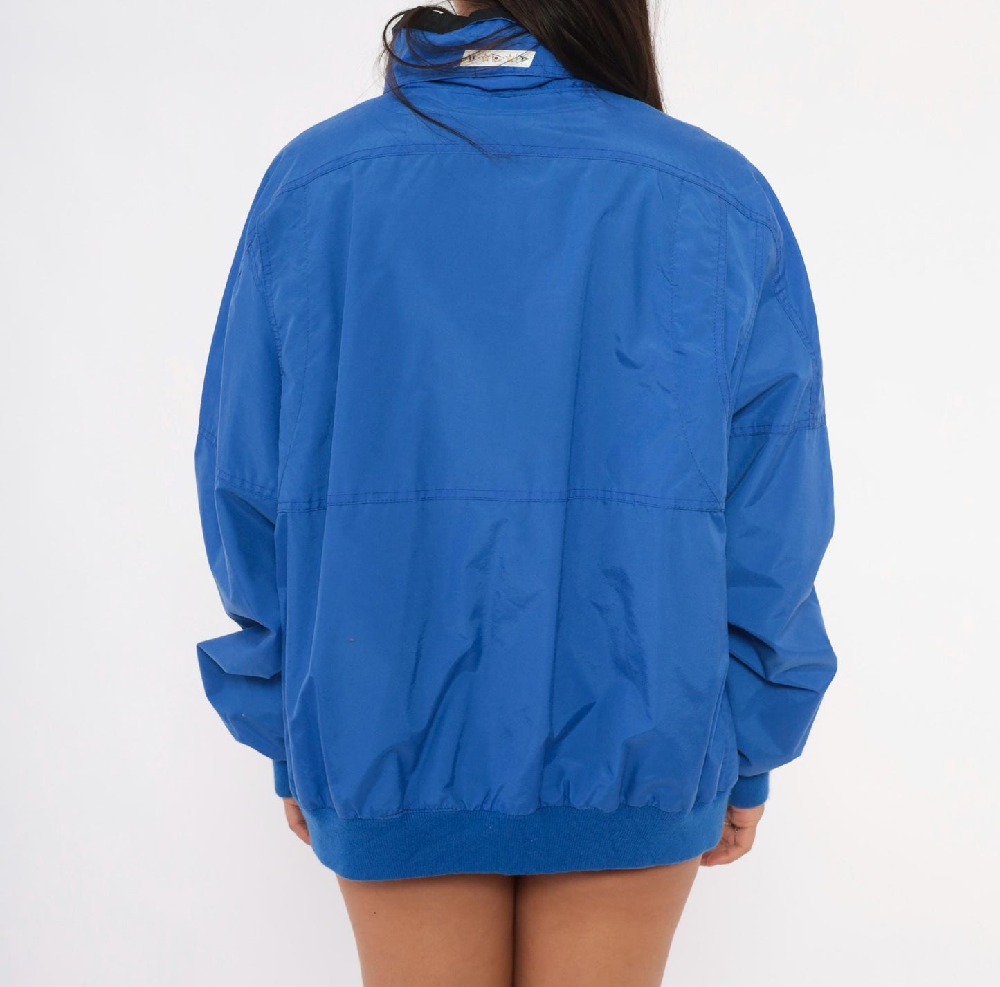90s North Crest Cobalt Windbreaker Jacket Nylon Zip Front High Collar Large L
