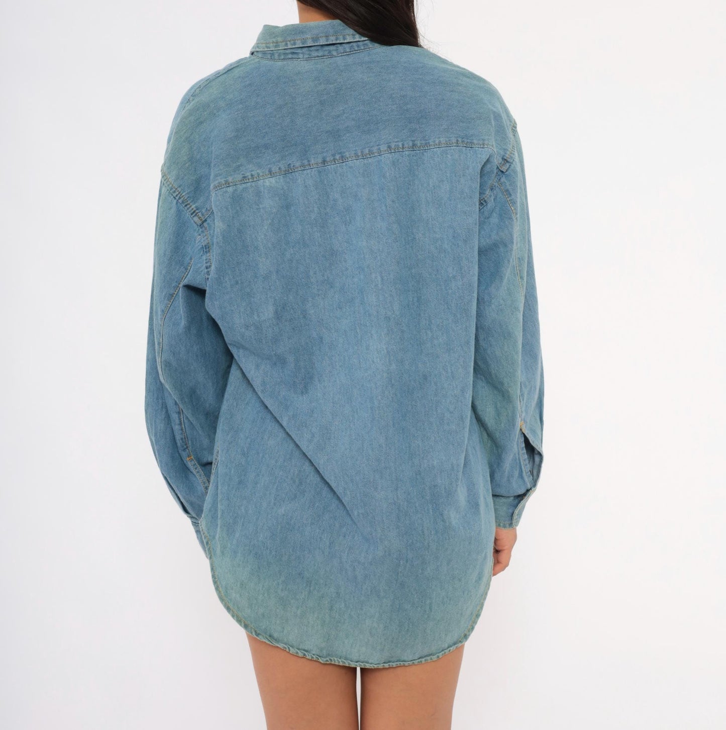 90s Mississippi River Blues Denim Shirt Light Wash Cotton Chambray Medium M