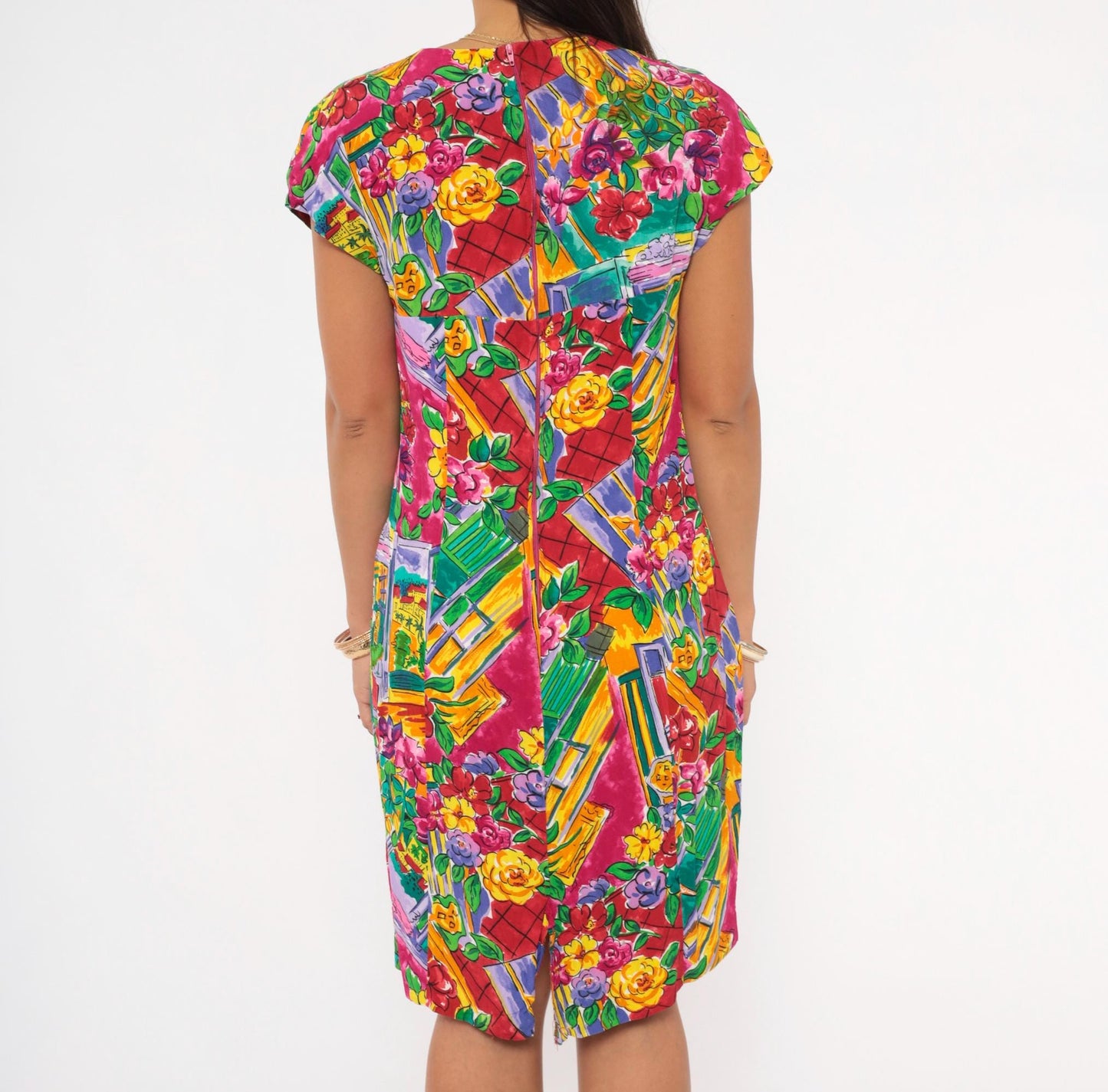 90s Jessica Howard Floral Shift Dress Sweetheart Neckline Knee-Length Medium M