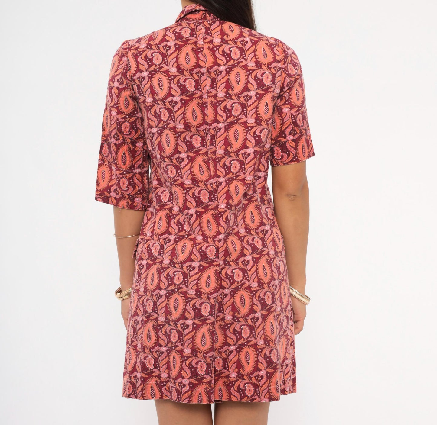 70s Paisley Romper Playsuit Cotton Jumpsuit Rose Coral Floral Mini XS