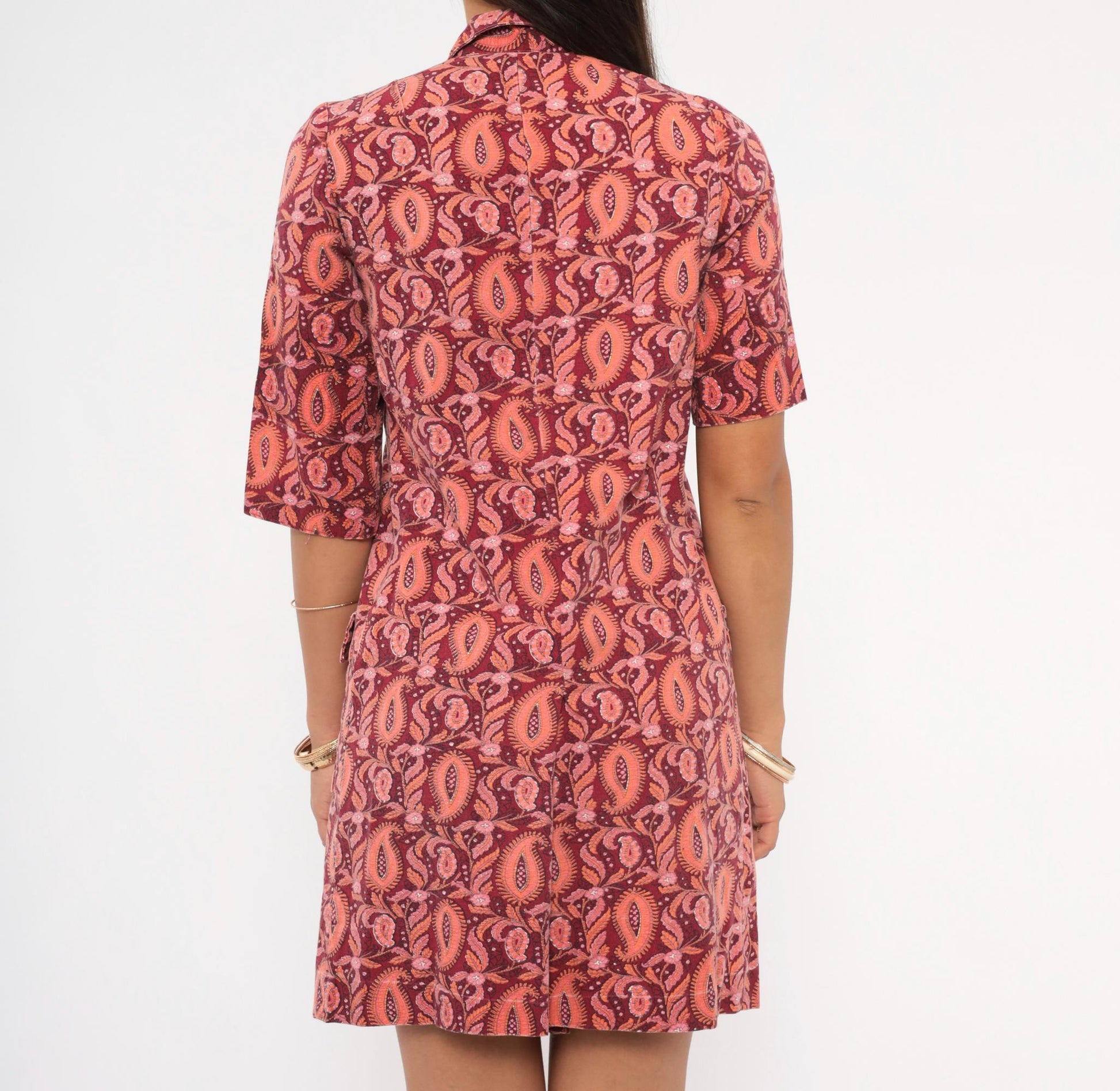70s Paisley Romper Playsuit Cotton Jumpsuit Rose Coral Floral Mini XS