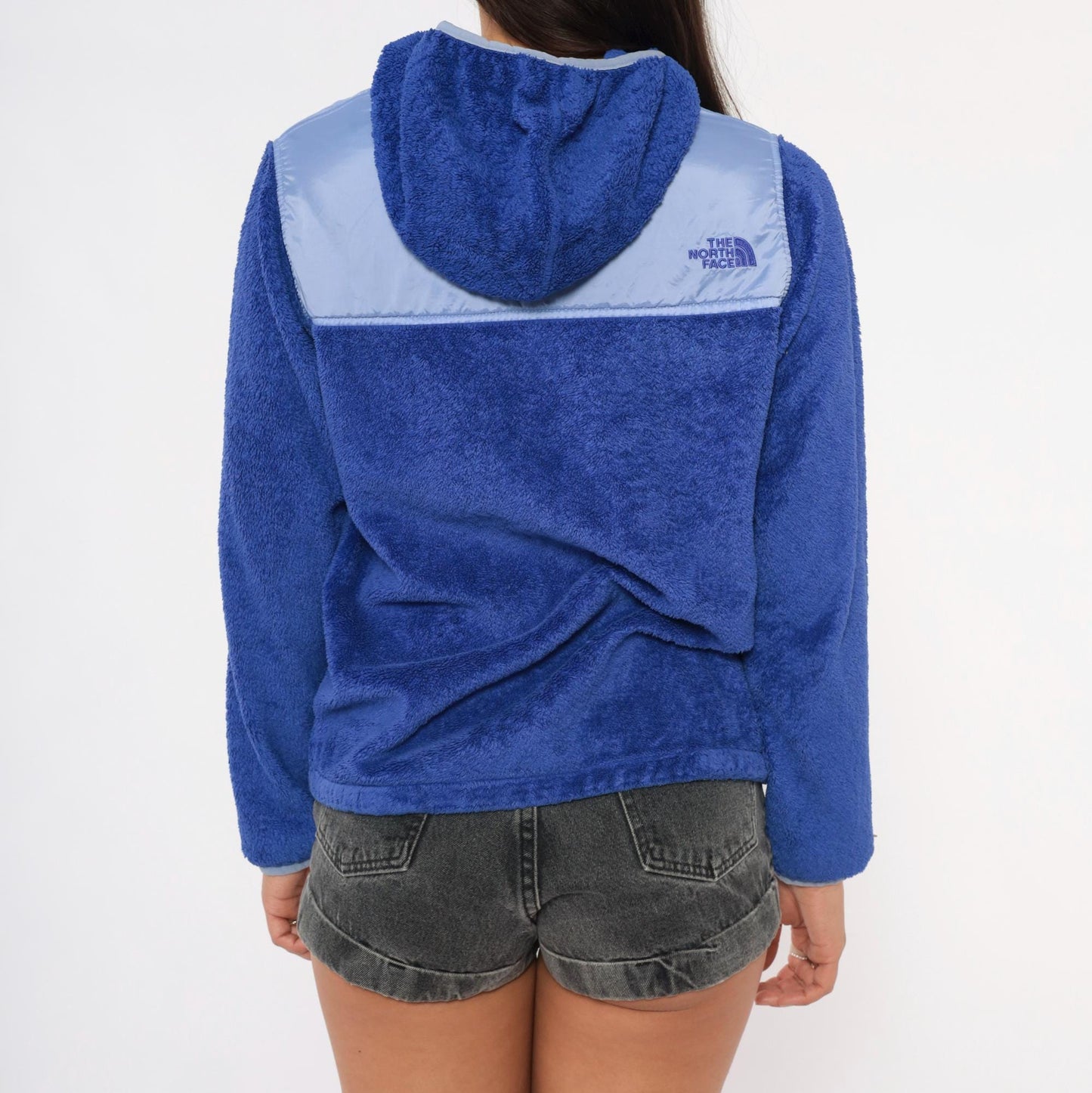 Y2K North Face Cobalt Blue Sherpa Fleece Hooded Jacket Small S