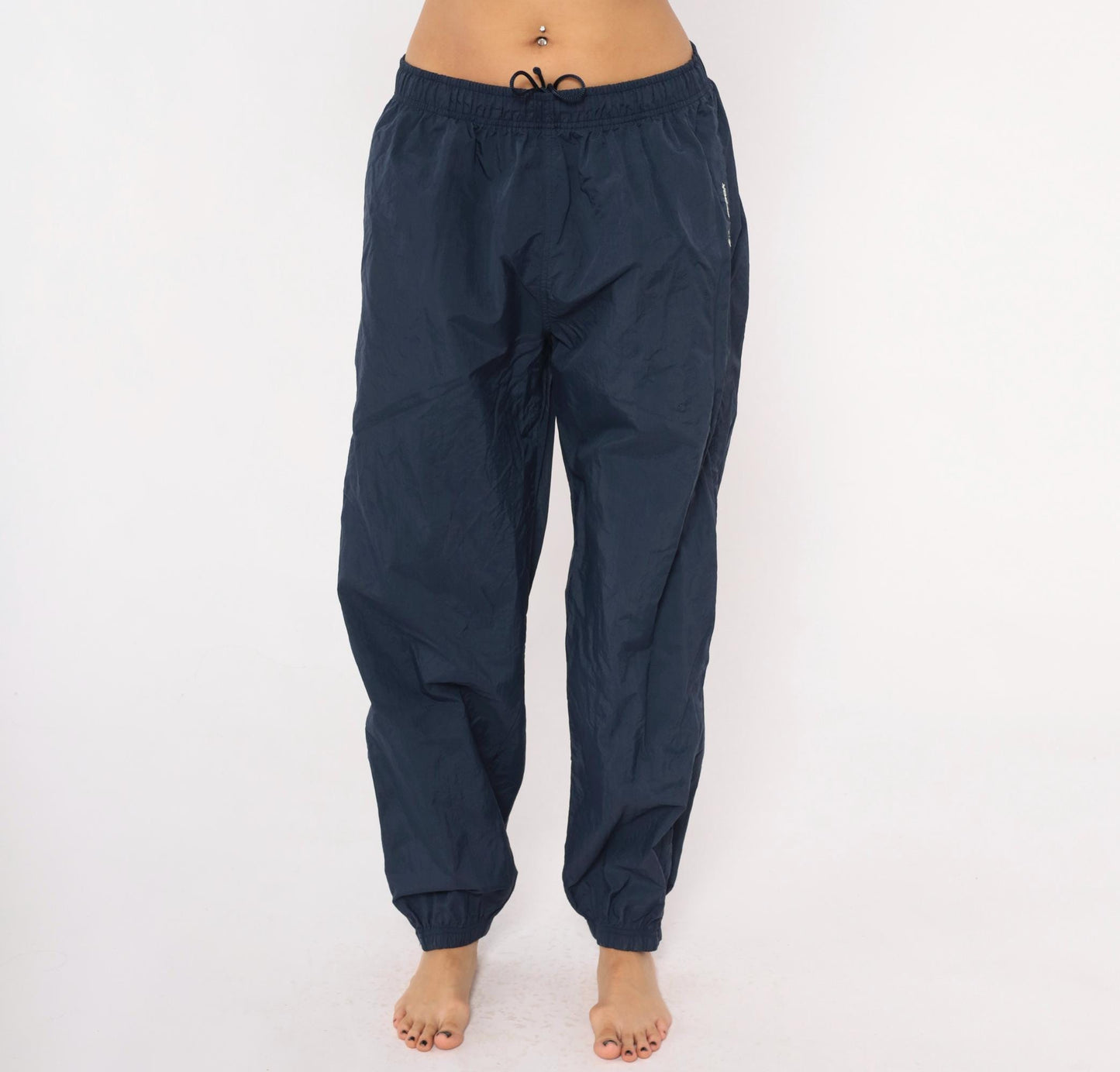 2000s Reebok Navy Nylon Track Pants Elastic Cuff Athletic Medium M