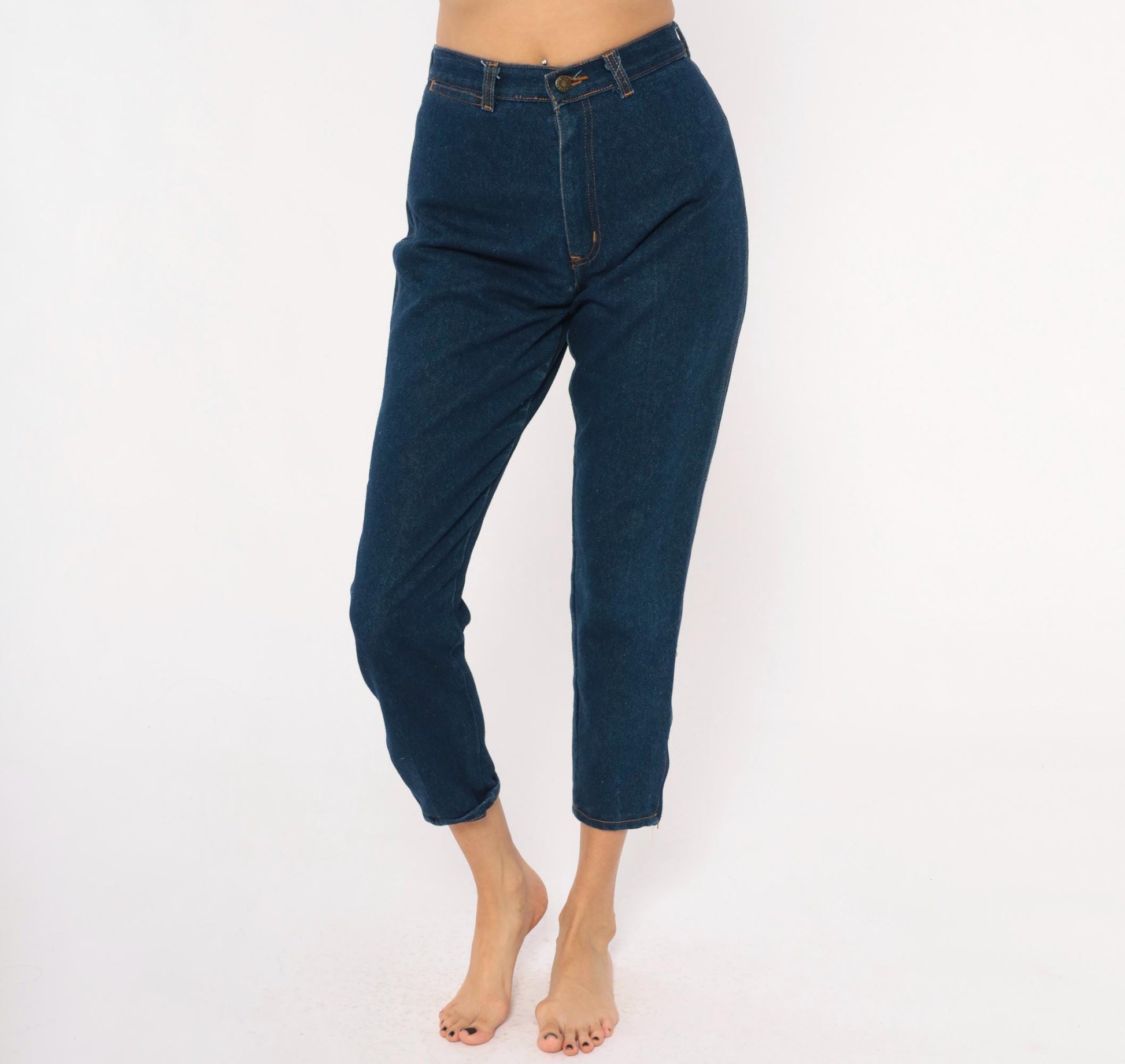 80s Filippo Totti High Waisted Dark Denim Jeans Tapered Leg Navy Small