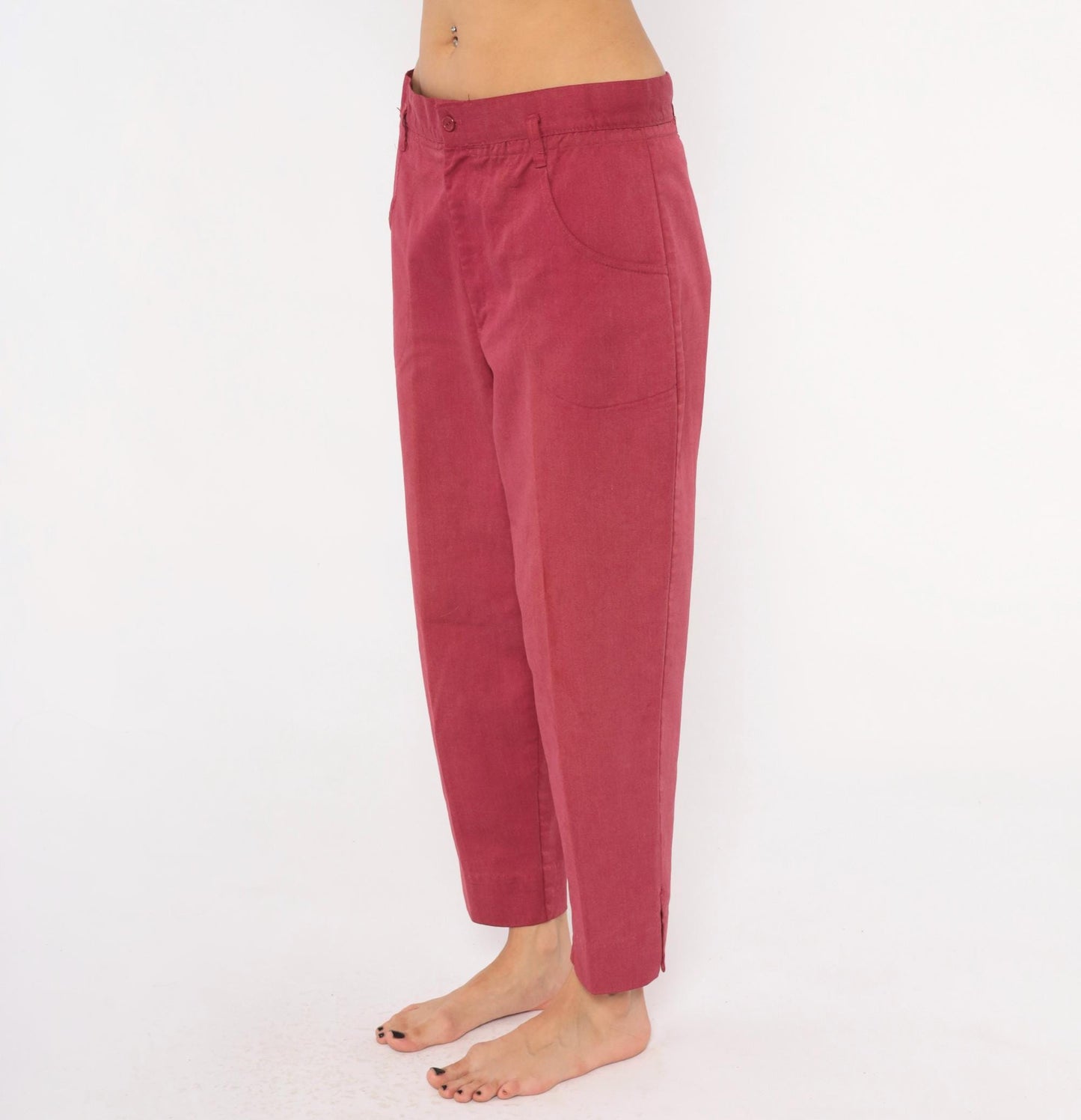 80s Double Take Burgundy Tapered Trousers Cropped Ankle Cotton Blend Women's 33