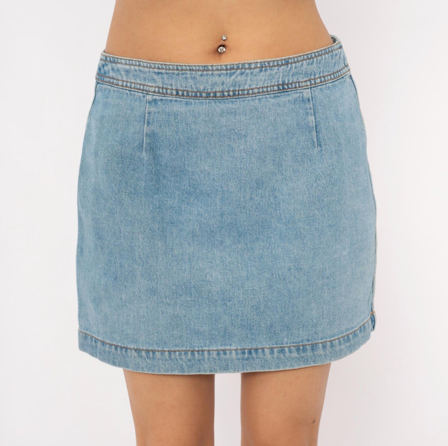 90s Exp Light Wash Denim Mini Skirt A-Line Low Rise Medium M