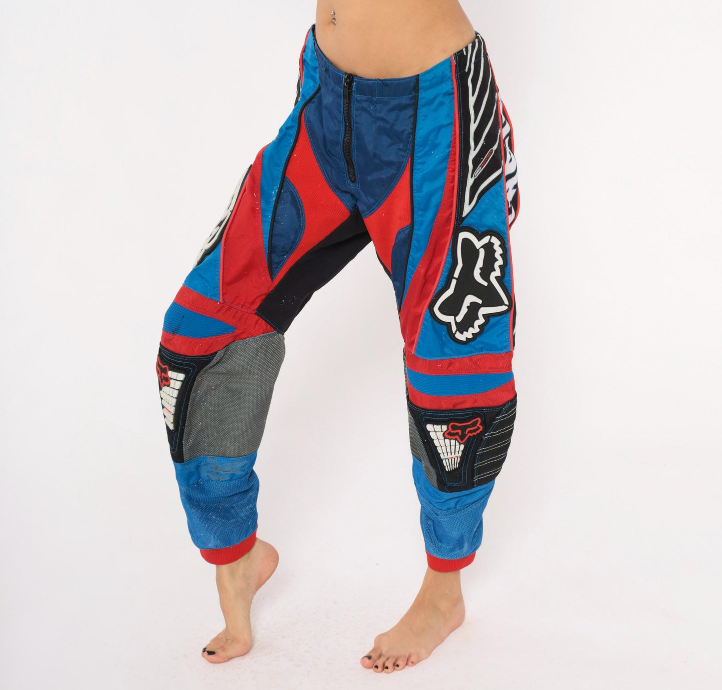 90s Fox Racing Motocross Pants Blue Red Black Colour-Block MX Trousers Large