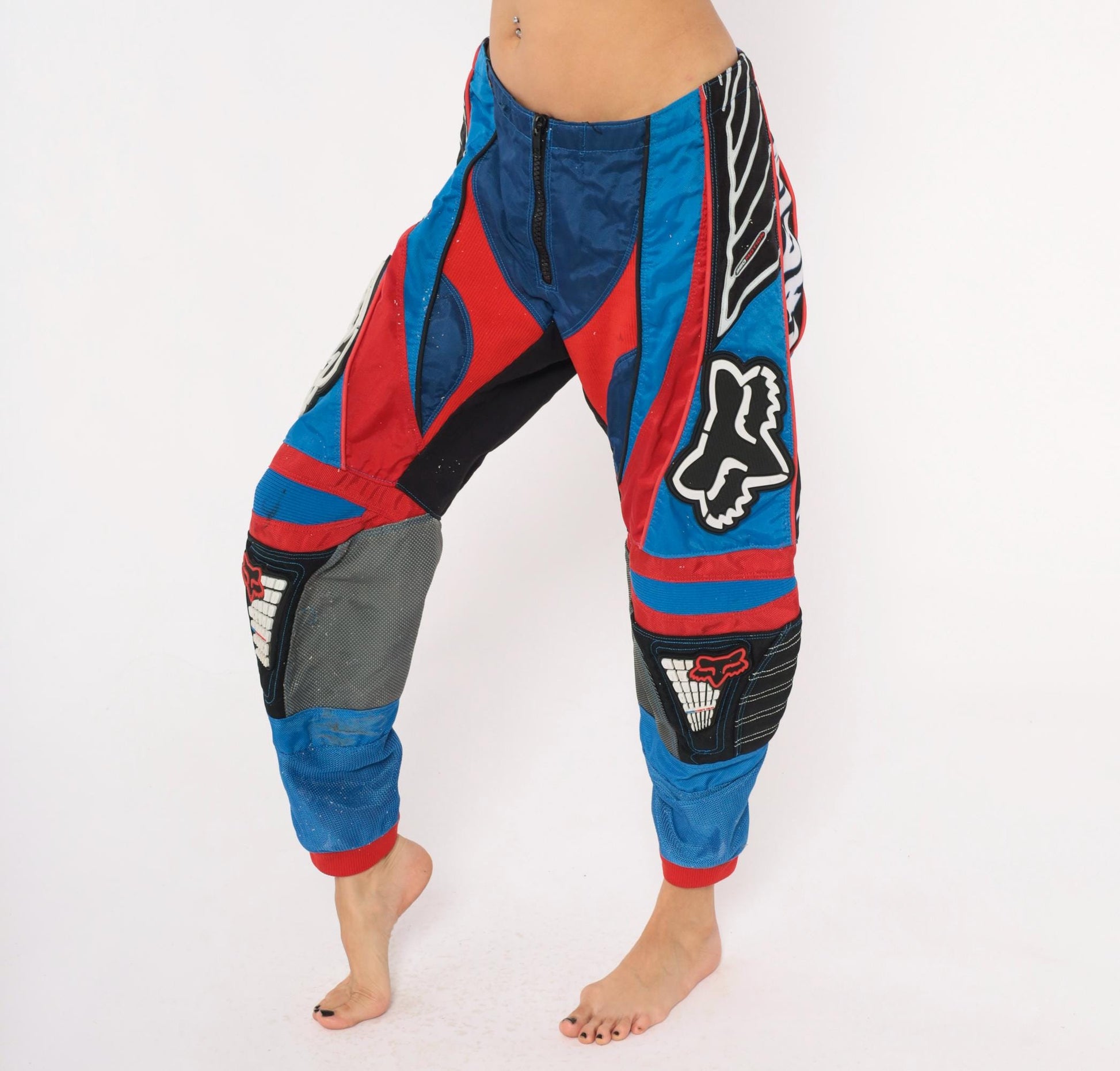 90s Fox Racing Motocross Pants Blue Red Black Colour-Block MX Trousers Large