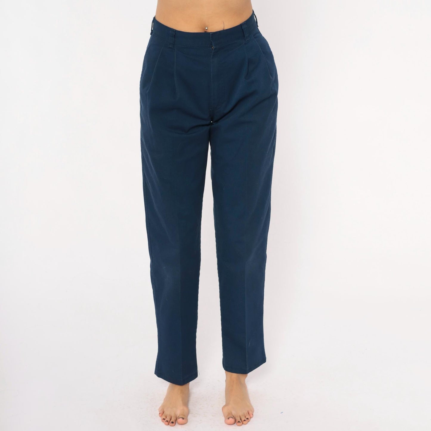80s Mark Twain Navy Pleated Trousers High Waist Tapered Ankle Length Small