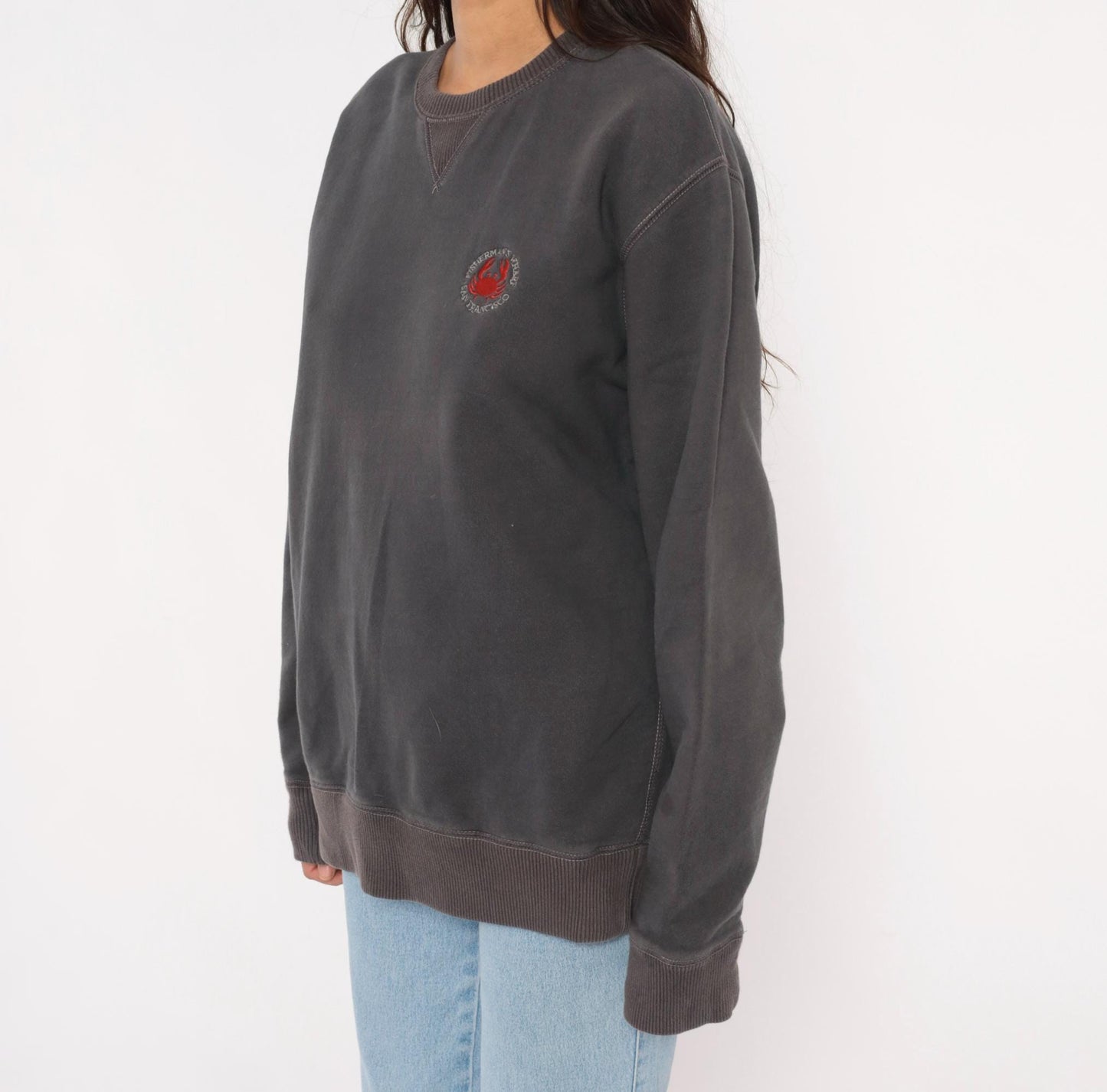 90s Crazy Shirts Fisherman's Wharf San Francisco Crab Embroidered Sweatshirt Charcoal Grey Medium M