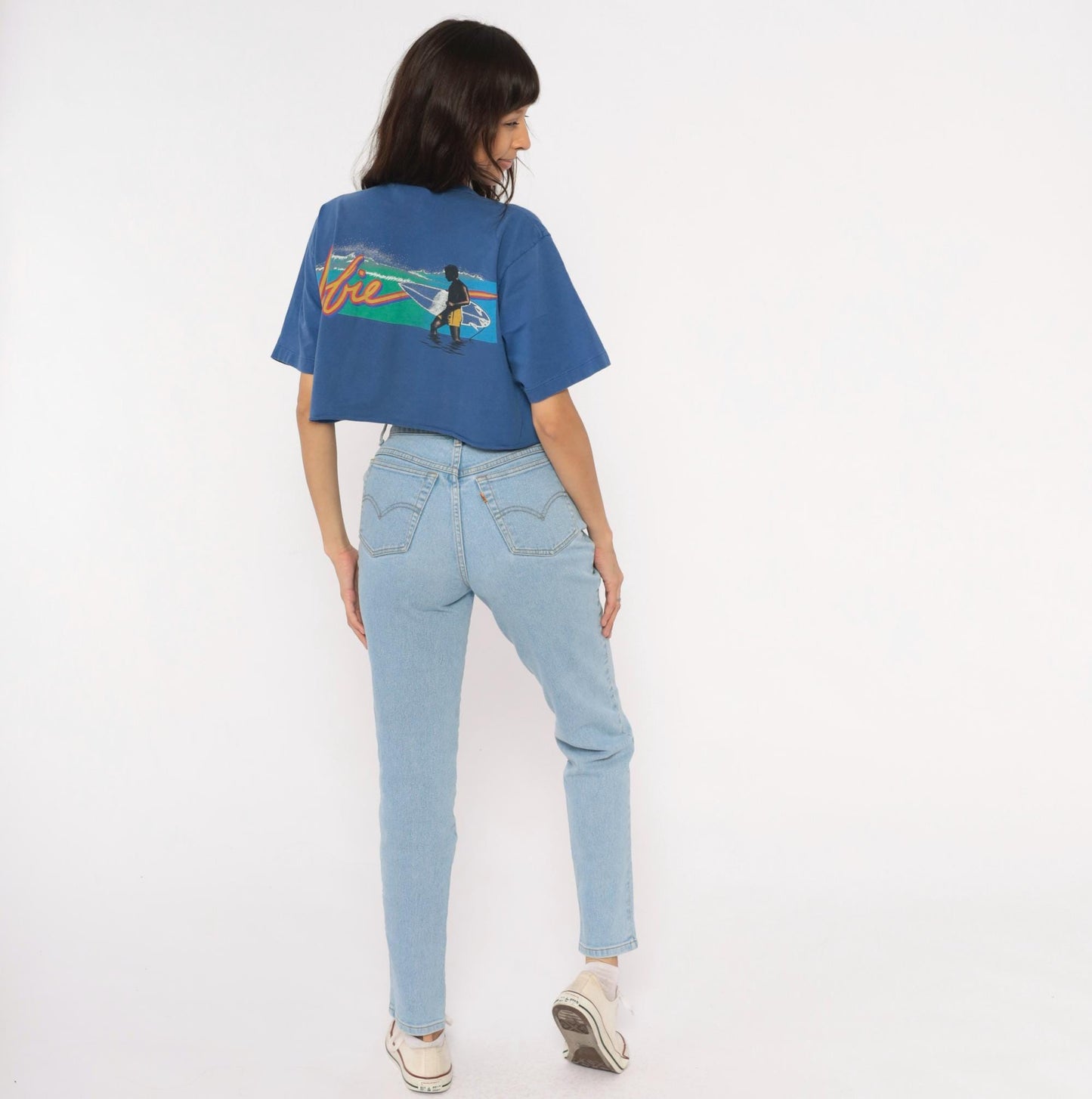 90s Hobie Surf Graphic Crop Tee Cobalt Blue Cotton Medium