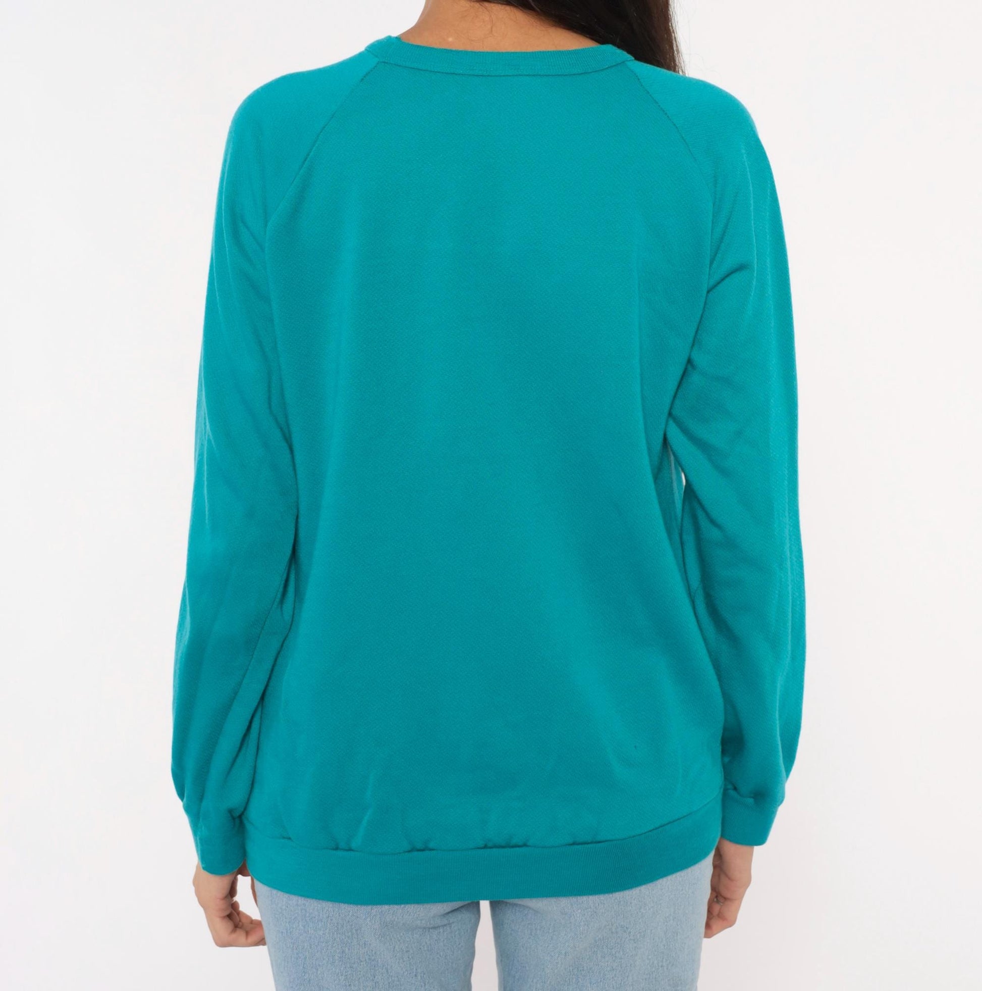 90s Teddy Bear Teal Crewneck Sweatshirt White Colorblock Raglan Medium