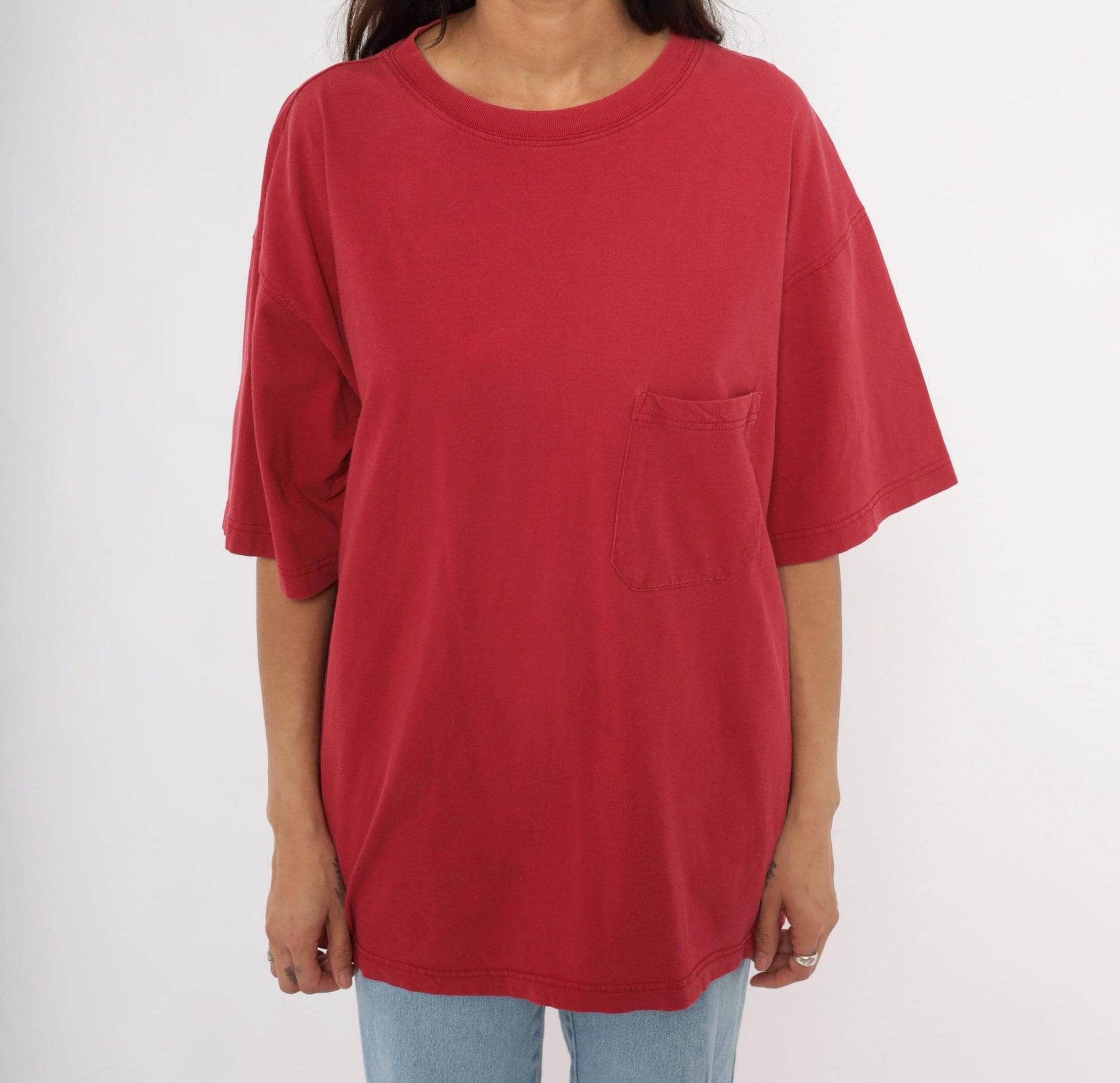 90s American Eagle Red Pocket Tee Cotton Crew Neck Large L