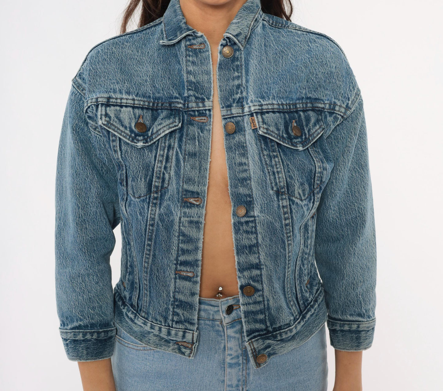 80s Levi's Denim Trucker Jacket Stonewash Blue Cropped Extra Small XS