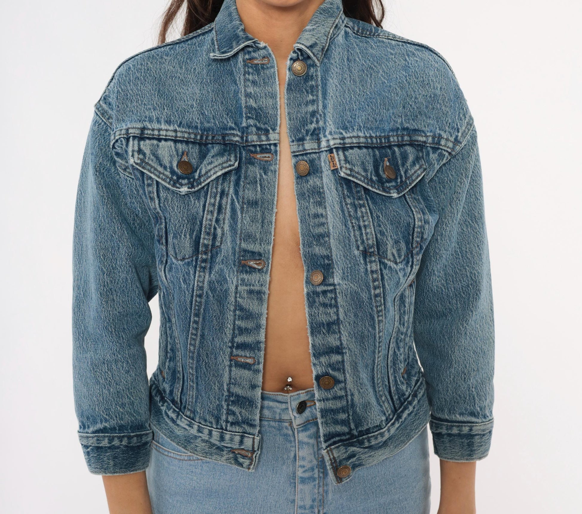 80s Levi's Denim Trucker Jacket Stonewash Blue Cropped Extra Small XS