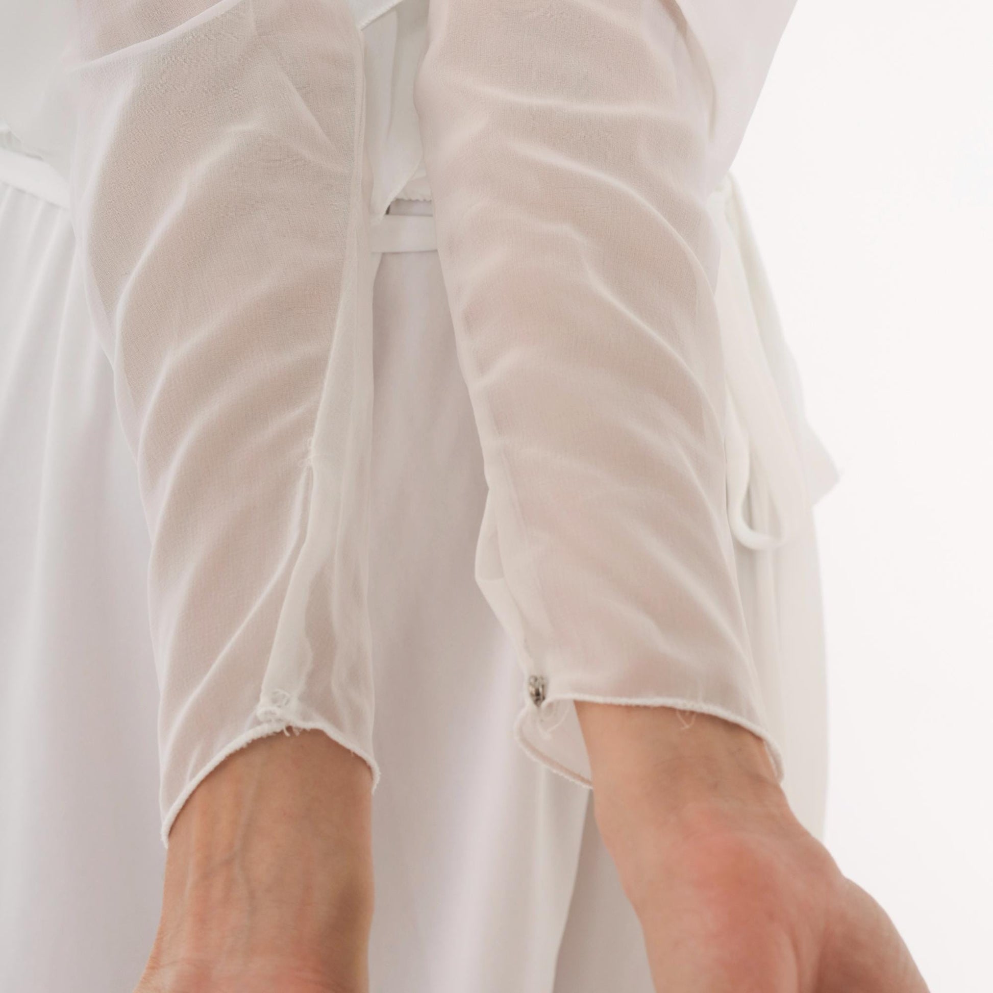 70s White Mini Dress Tiered Ruffle Chiffon Long Sleeve Crew Neck Small