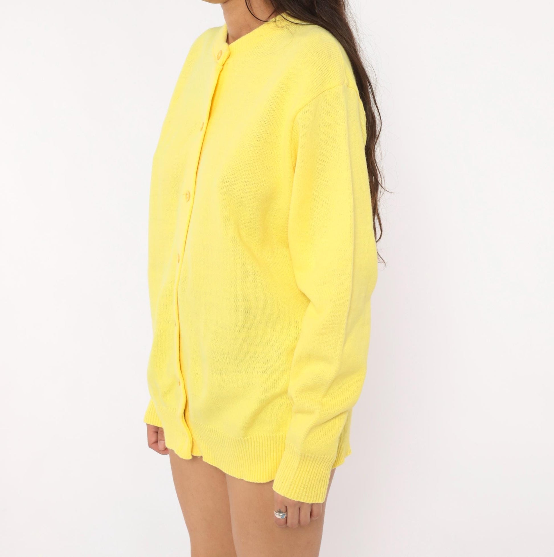 80s Yellow Cardigan School Apparel Button Front Knit Sweater Medium M