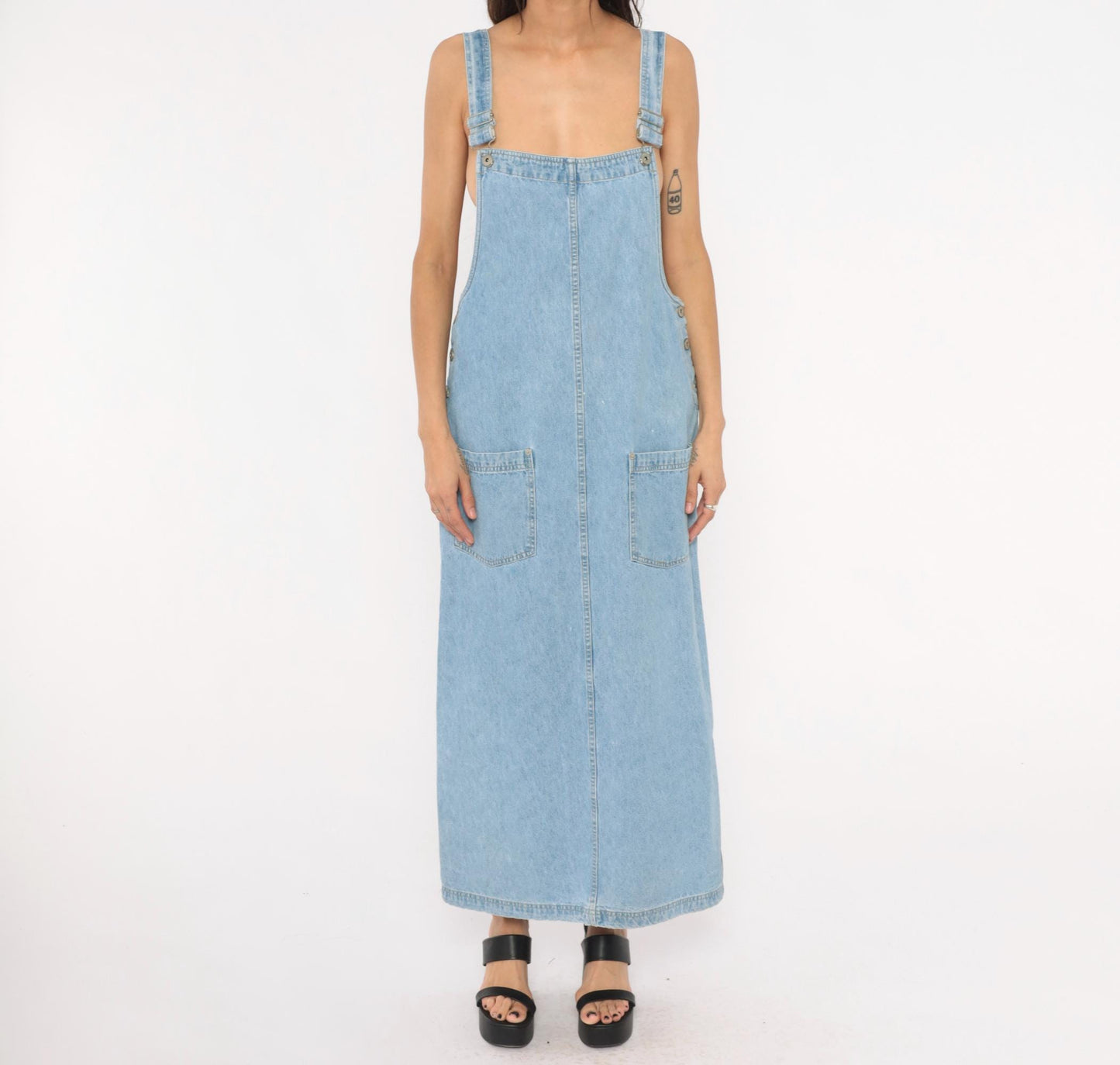 Y2K Faded Glory Light Blue Denim Overall Dress Maxi Length Medium M