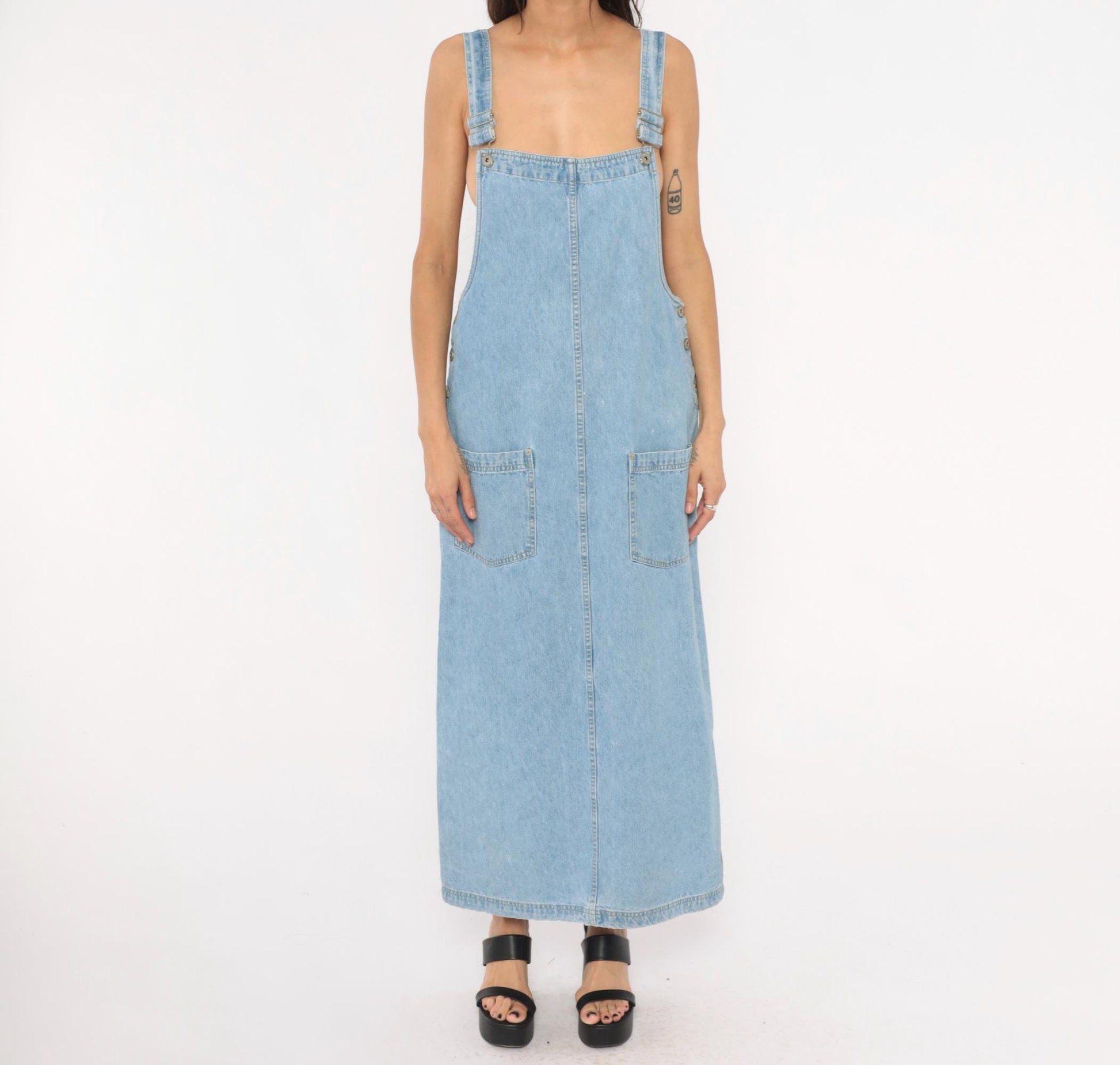 Y2K Faded Glory Light Blue Denim Overall Dress Maxi Length Medium M