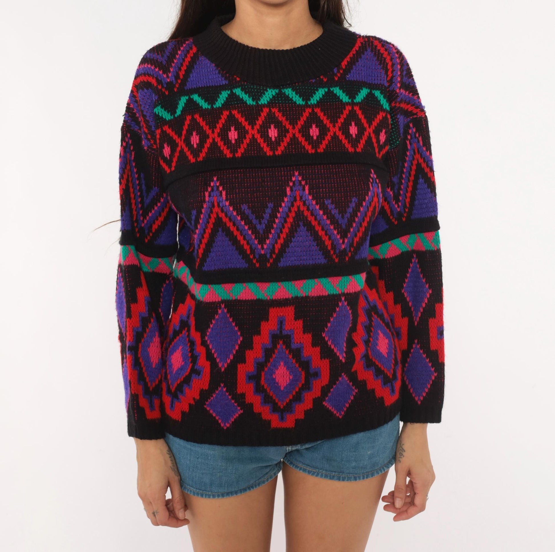 90s Croquet Club Southwestern Geometric Knit Pullover Small S