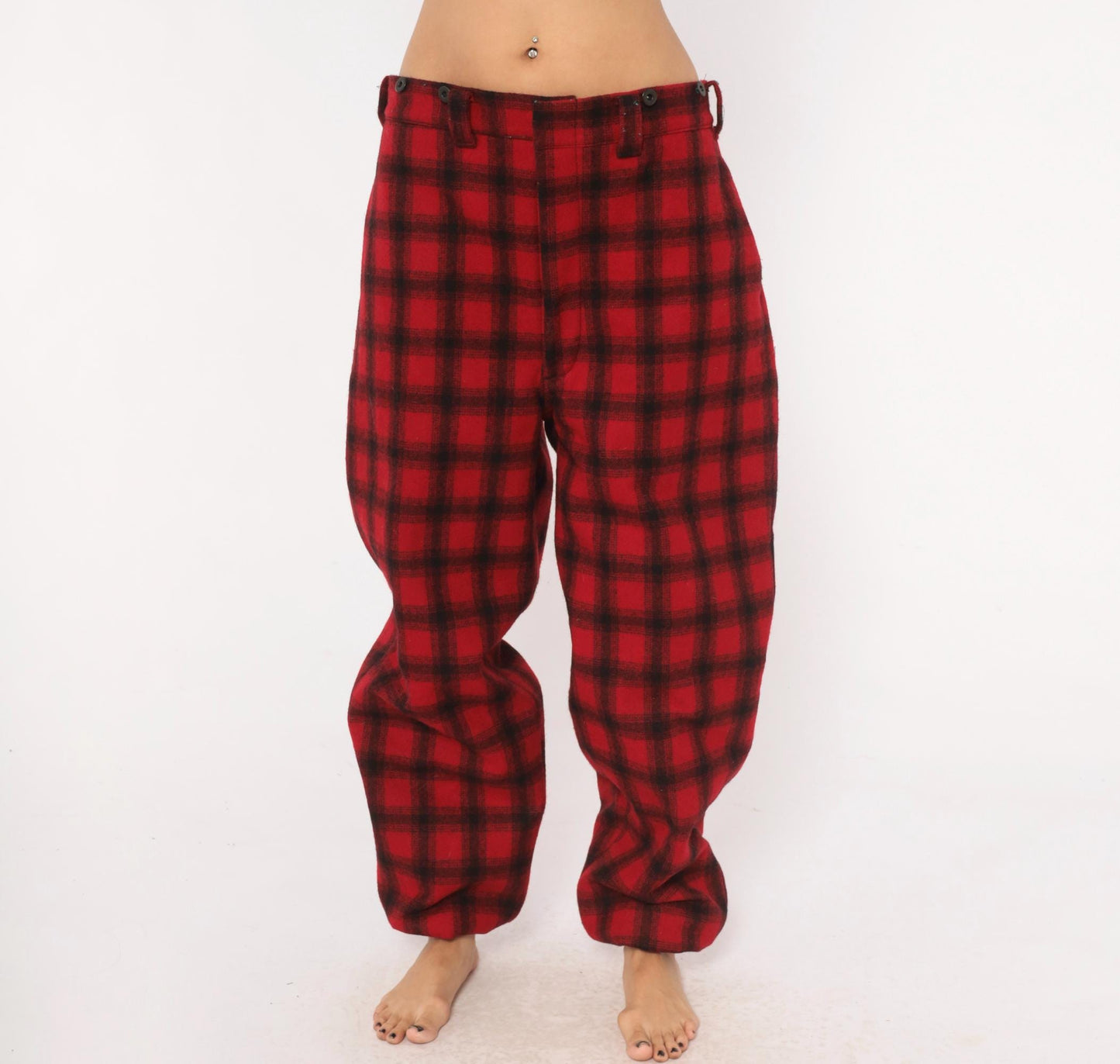 Woolrich Buffalo Plaid Wool Pants 80s Red Black Straight Leg Extra Large XL