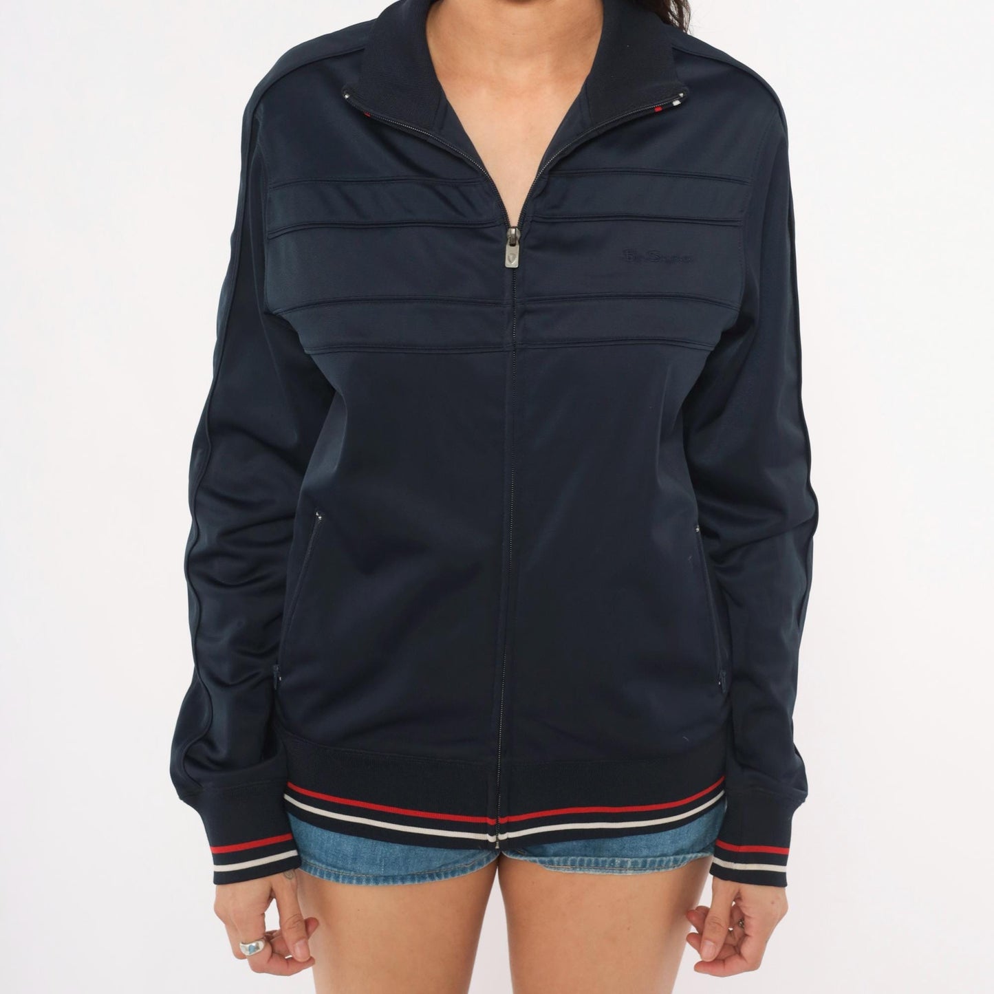 Ben Sherman Navy Track Jacket Y2K Striped Zip Windbreaker Small