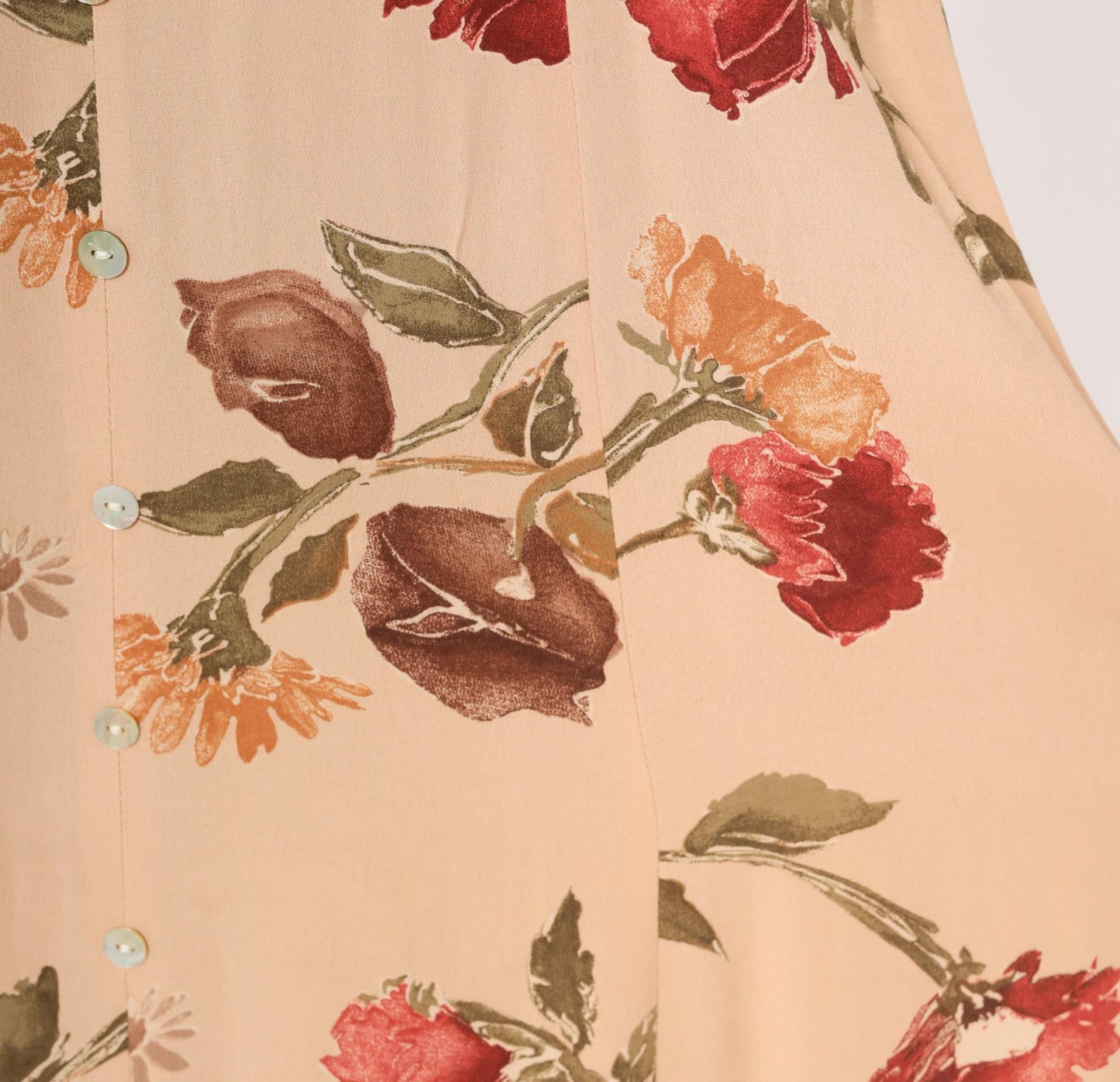 90s Jeffery & Dara Floral Maxi Dress Peach Button Front Scoop Neck Large L