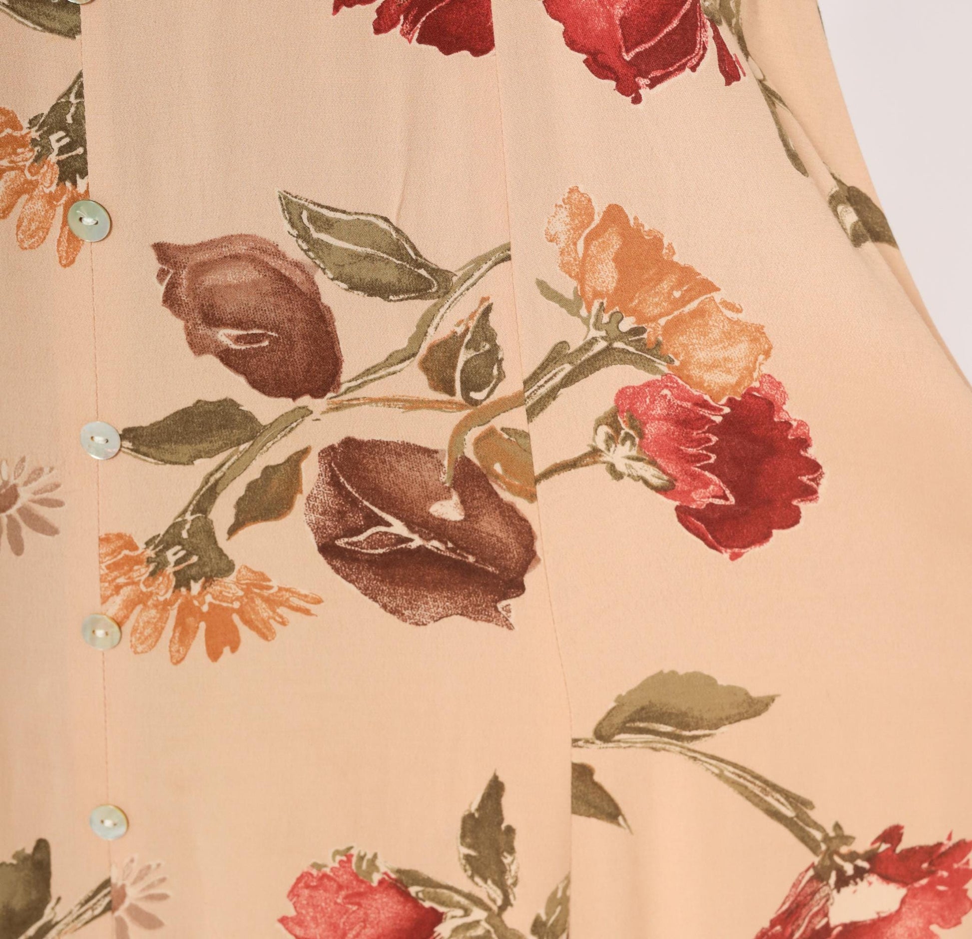 90s Jeffery & Dara Floral Maxi Dress Peach Button Front Scoop Neck Large L